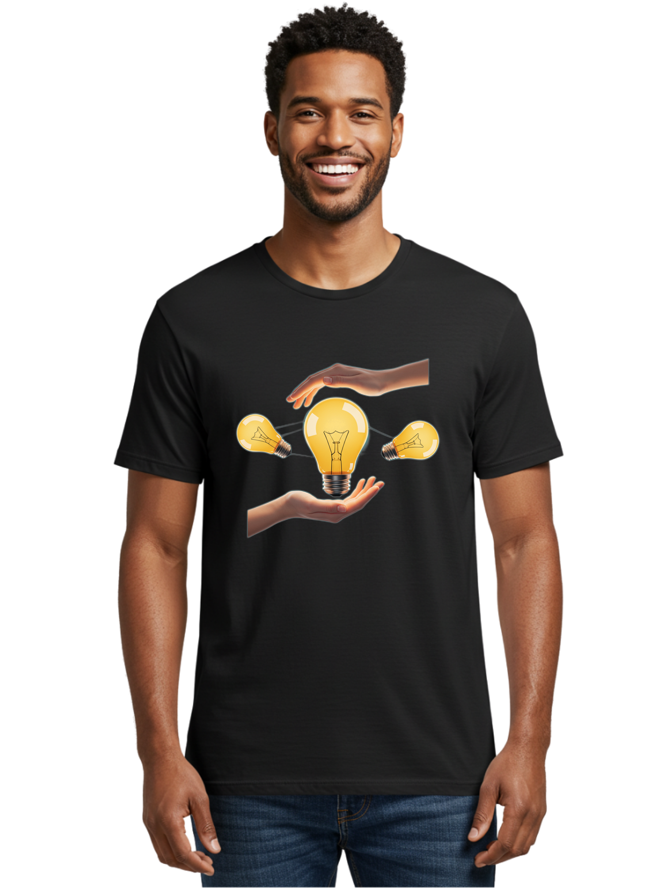 Light-Bulb Men'S Graphic Tee, 100% Cotton, Comfortable Casual Summer Wear, Machine Washable, Creative Idea, Light Bulb Moment, Innovative Thinking, Brainstorming Session, Teamwork, Collaboration, Problem Solving, Glow, Inspiration Bac121