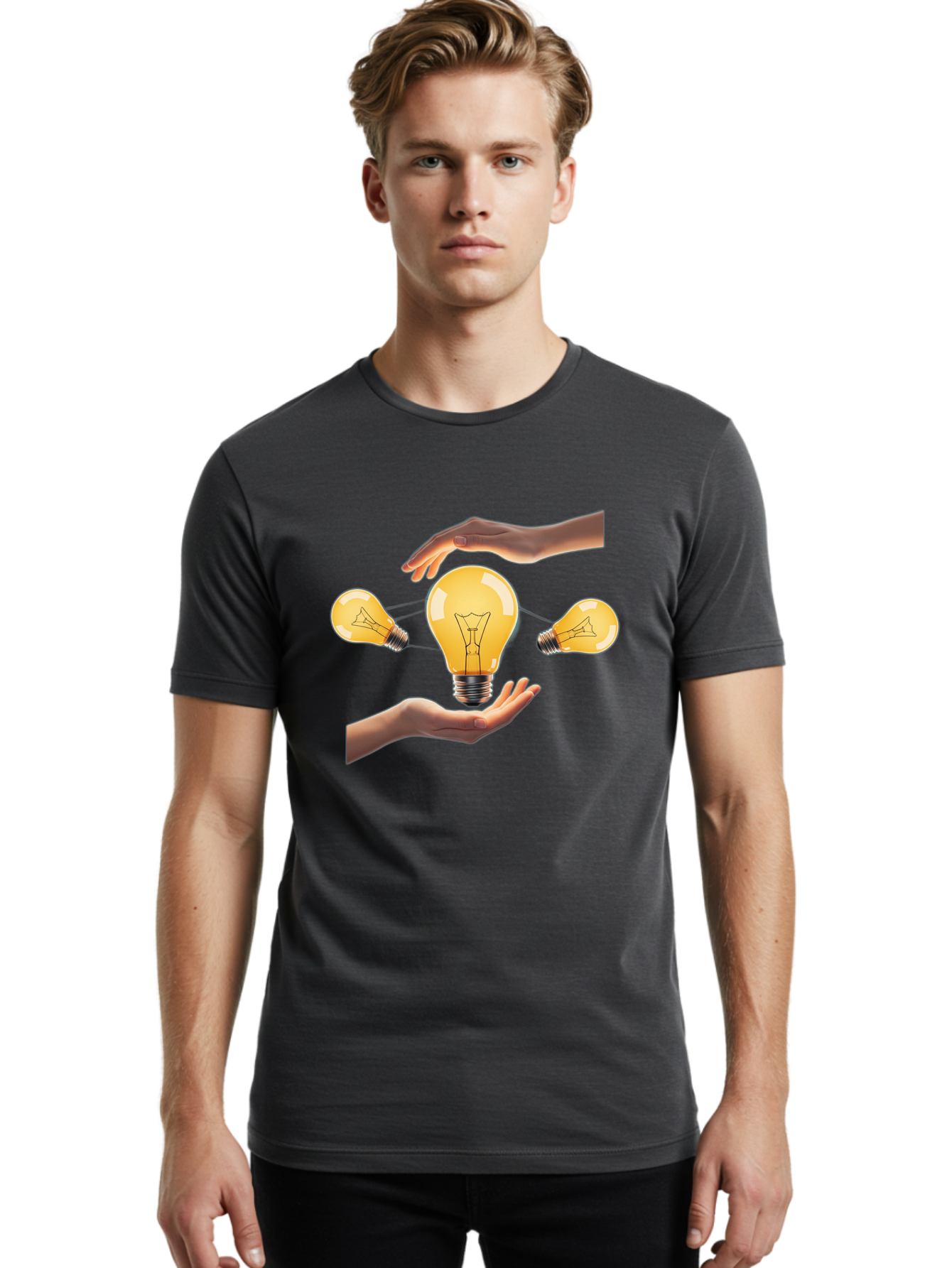 Light-Bulb Men'S Graphic Tee, 100% Cotton, Comfortable Casual Summer Wear, Machine Washable, Creative Idea, Light Bulb Moment, Innovative Thinking, Brainstorming Session, Teamwork, Collaboration, Problem Solving, Glow, Inspiration Bac121