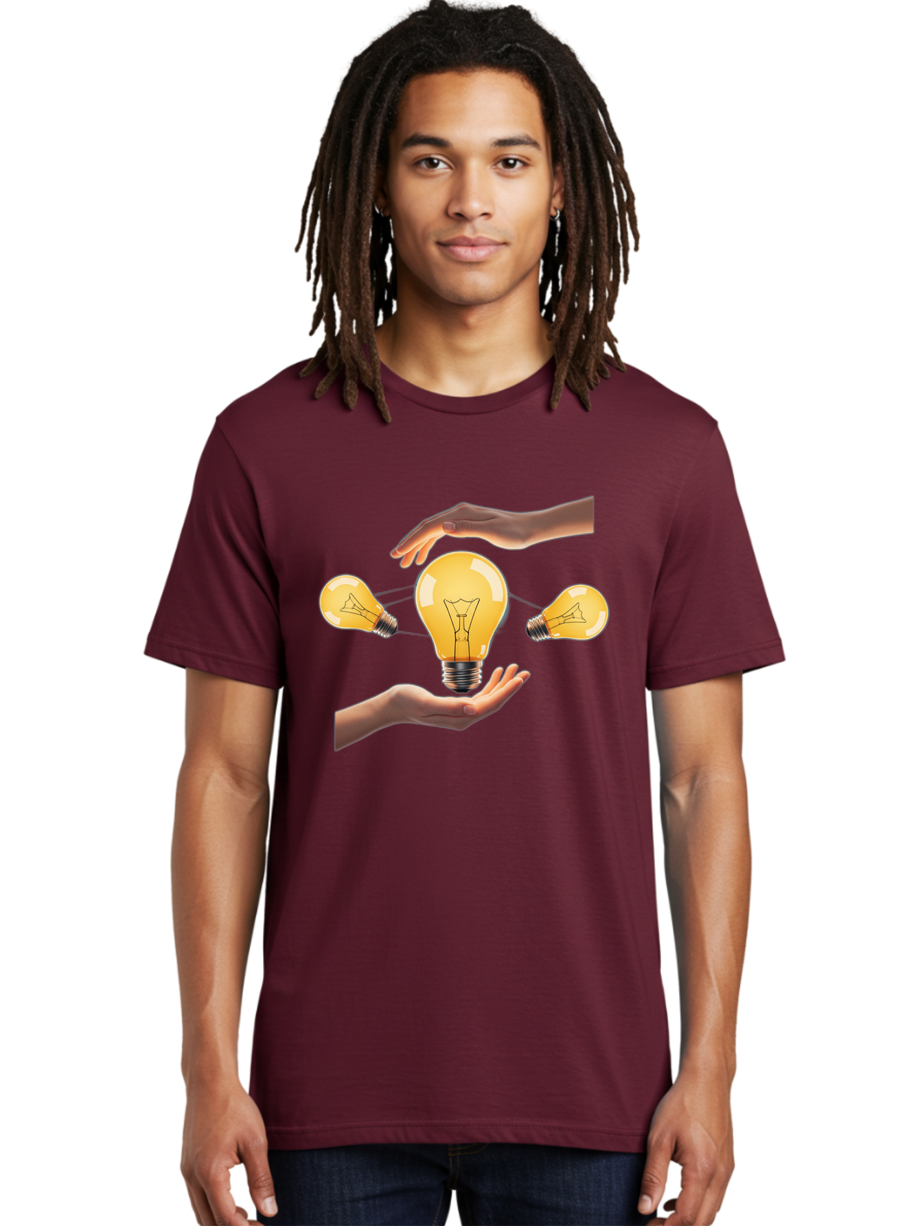 Light-Bulb Men'S Graphic Tee, 100% Cotton, Comfortable Casual Summer Wear, Machine Washable, Creative Idea, Light Bulb Moment, Innovative Thinking, Brainstorming Session, Teamwork, Collaboration, Problem Solving, Glow, Inspiration Bac121