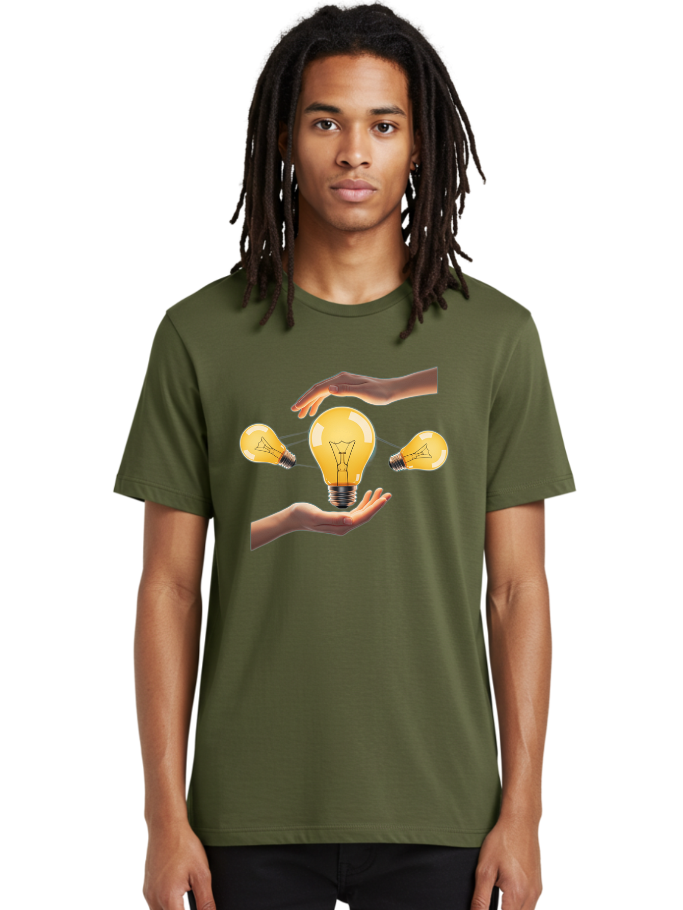 Light-Bulb Men'S Graphic Tee, 100% Cotton, Comfortable Casual Summer Wear, Machine Washable, Creative Idea, Light Bulb Moment, Innovative Thinking, Brainstorming Session, Teamwork, Collaboration, Problem Solving, Glow, Inspiration Bac121