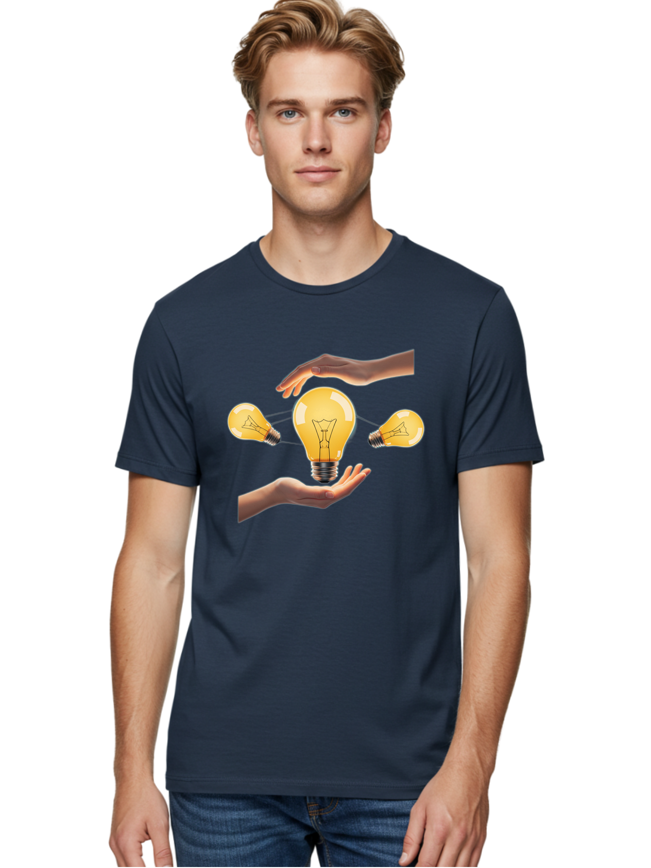 Light-Bulb Men'S Graphic Tee, 100% Cotton, Comfortable Casual Summer Wear, Machine Washable, Creative Idea, Light Bulb Moment, Innovative Thinking, Brainstorming Session, Teamwork, Collaboration, Problem Solving, Glow, Inspiration Bac121