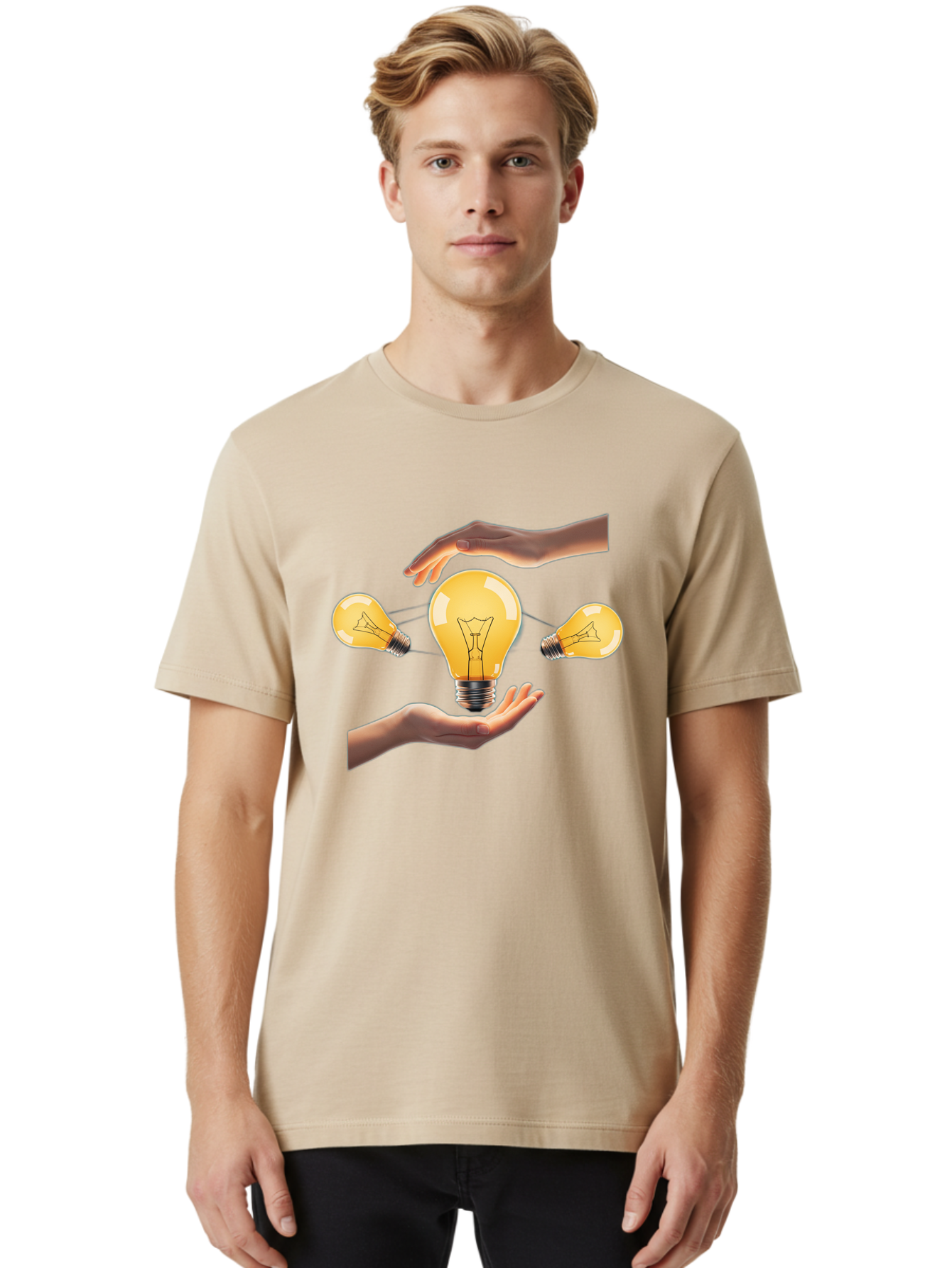 Light-Bulb Men'S Graphic Tee, 100% Cotton, Comfortable Casual Summer Wear, Machine Washable, Creative Idea, Light Bulb Moment, Innovative Thinking, Brainstorming Session, Teamwork, Collaboration, Problem Solving, Glow, Inspiration Bac121