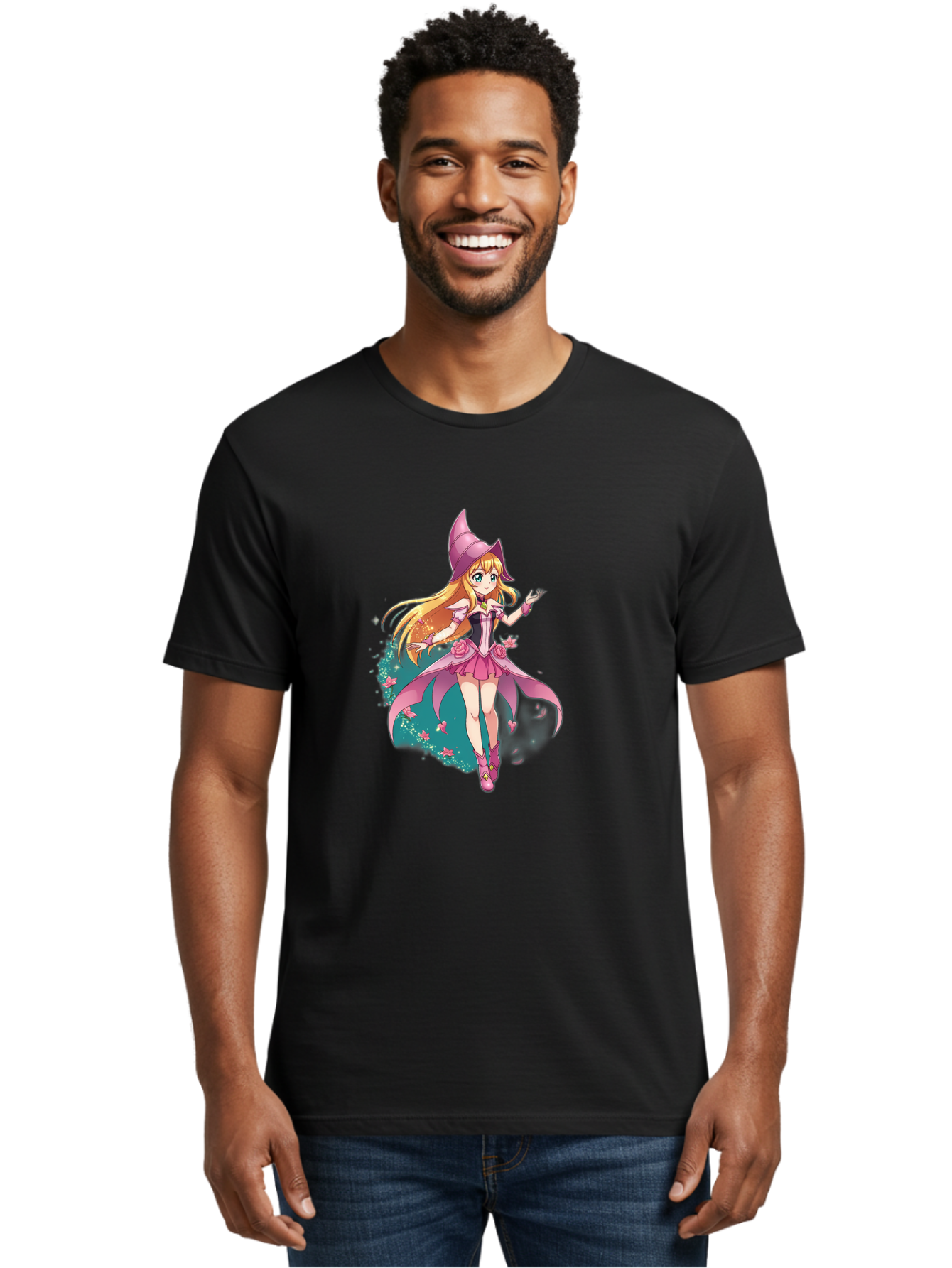 Lockette Men'S Graphic Tee, 100% Cotton, Comfortable Casual Summer Wear, Machine Washable, Anime Girl, Magical Powers, Fantasy Illustration, Pink Dress, Blonde Hair, Blue Eyes, Pink Hat, Charming Character, Winx Club Bac122