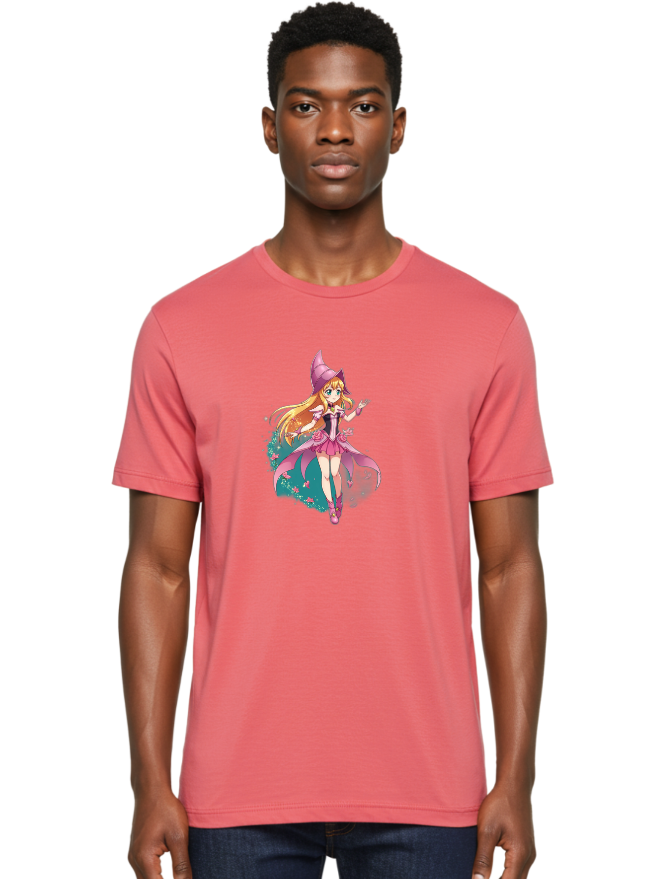 Lockette Men'S Graphic Tee, 100% Cotton, Comfortable Casual Summer Wear, Machine Washable, Anime Girl, Magical Powers, Fantasy Illustration, Pink Dress, Blonde Hair, Blue Eyes, Pink Hat, Charming Character, Winx Club Bac122