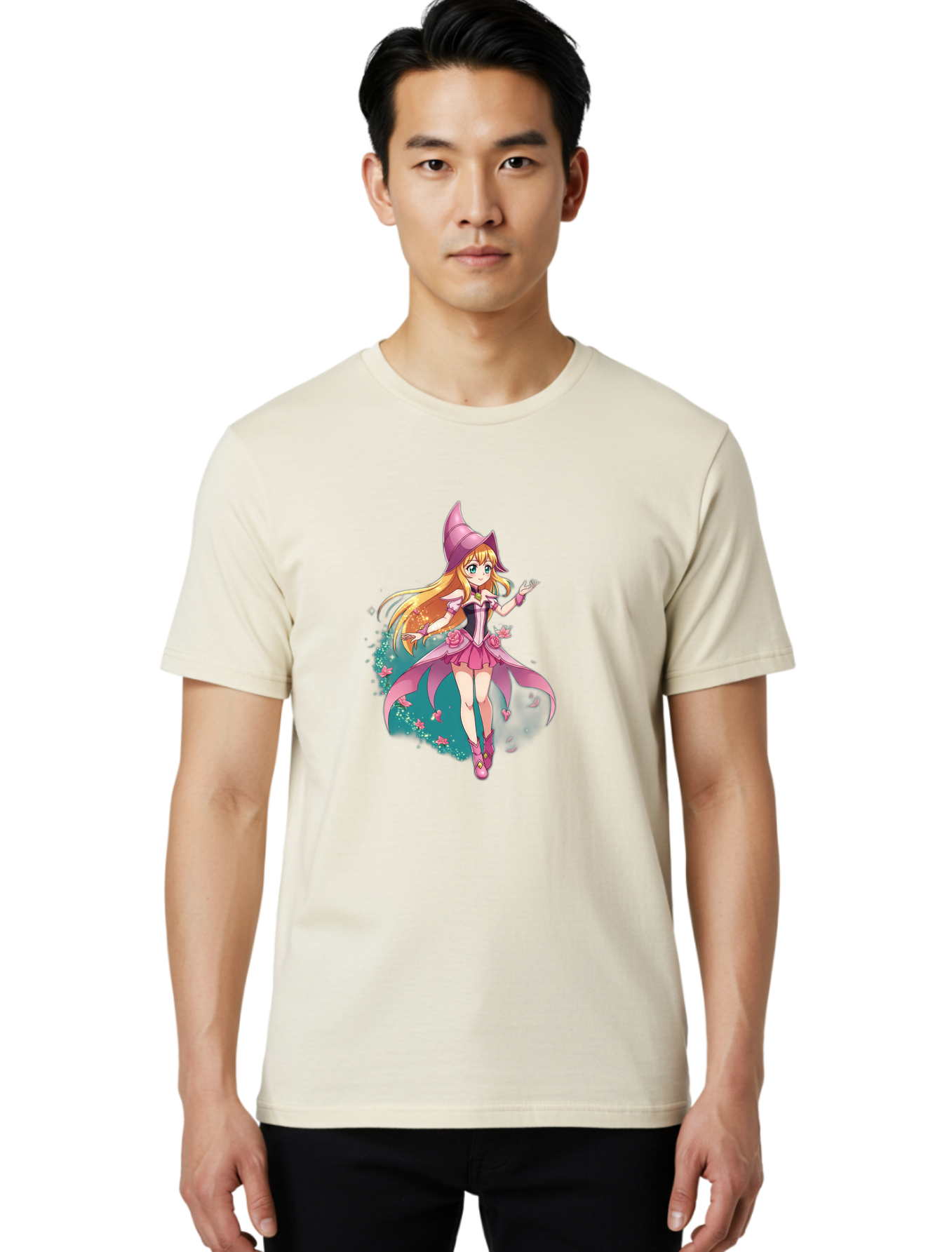 Lockette Men'S Graphic Tee, 100% Cotton, Comfortable Casual Summer Wear, Machine Washable, Anime Girl, Magical Powers, Fantasy Illustration, Pink Dress, Blonde Hair, Blue Eyes, Pink Hat, Charming Character, Winx Club Bac122
