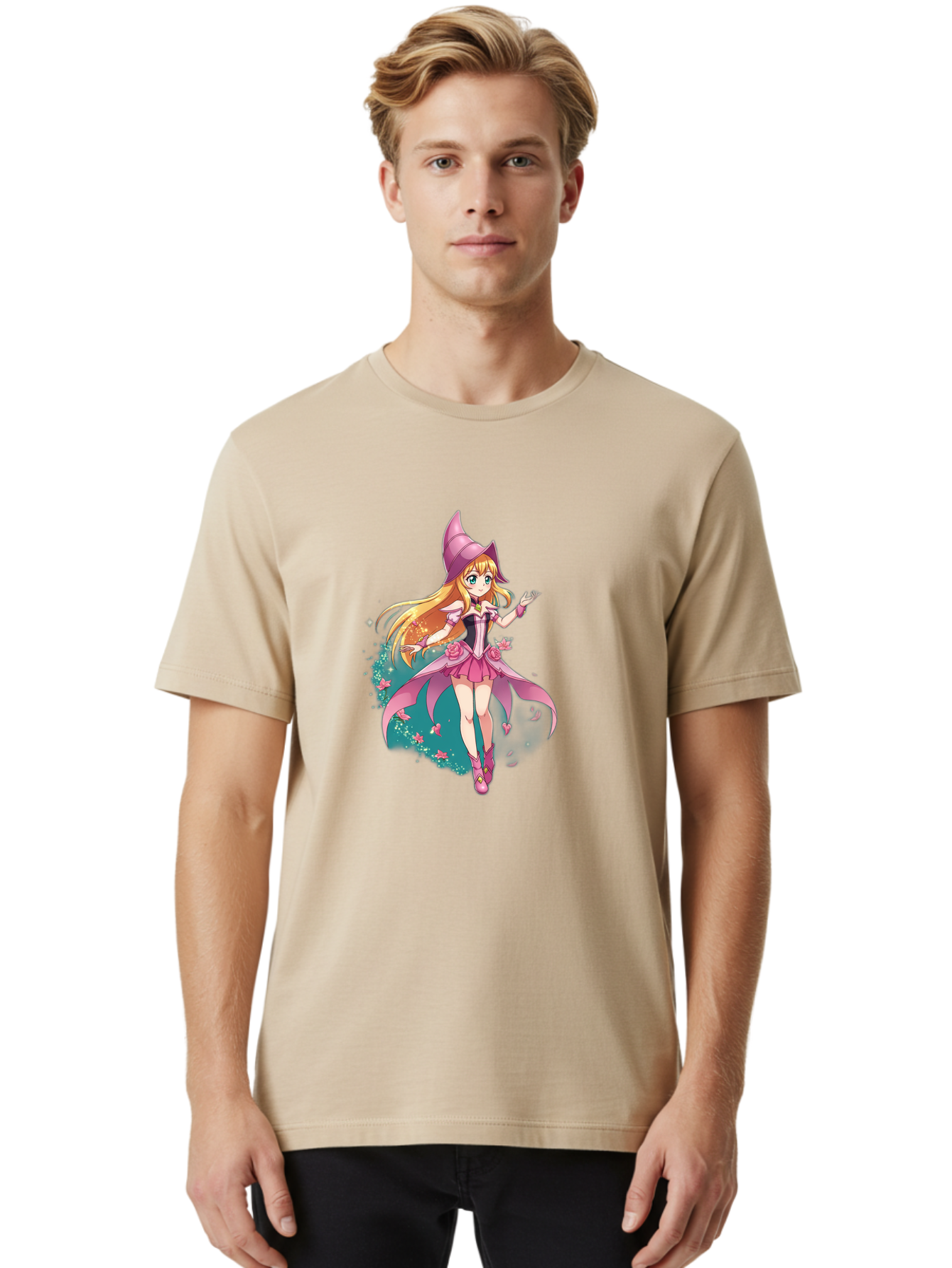 Lockette Men'S Graphic Tee, 100% Cotton, Comfortable Casual Summer Wear, Machine Washable, Anime Girl, Magical Powers, Fantasy Illustration, Pink Dress, Blonde Hair, Blue Eyes, Pink Hat, Charming Character, Winx Club Bac122