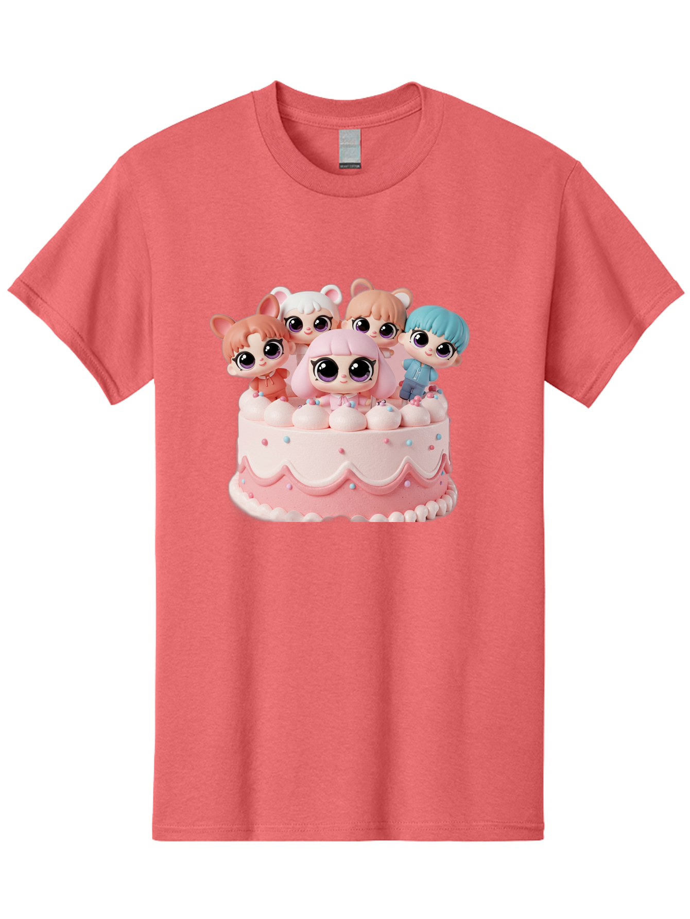 Lps-On-Cake Men'S Graphic Tee, 100% Cotton, Comfortable Casual Summer Wear, Machine Washable, Cute Dolls On Cake, Pastel Colors, Sweet Treats, Adorable Toys, Kawaii Culture, Doll Collectors, Birthday Celebrations, Pastel Pink And White, Bac124