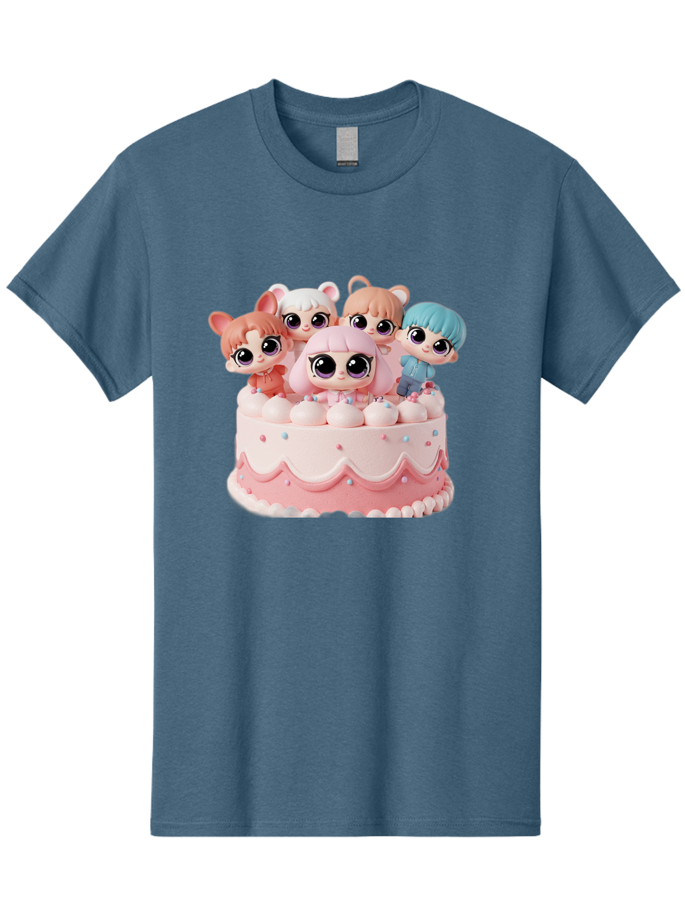 Lps-On-Cake Men'S Graphic Tee, 100% Cotton, Comfortable Casual Summer Wear, Machine Washable, Cute Dolls On Cake, Pastel Colors, Sweet Treats, Adorable Toys, Kawaii Culture, Doll Collectors, Birthday Celebrations, Pastel Pink And White, Bac124