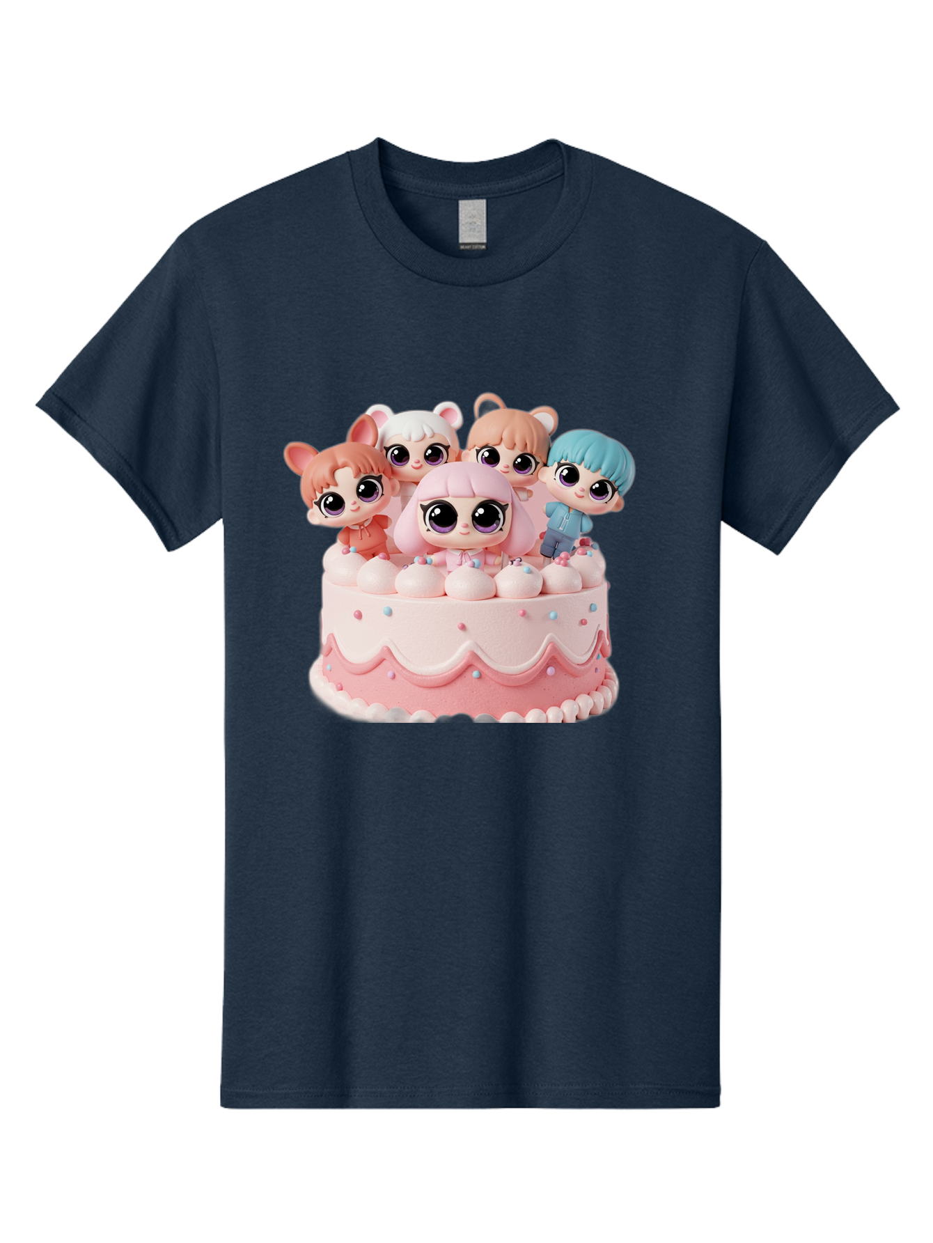 Lps-On-Cake Men'S Graphic Tee, 100% Cotton, Comfortable Casual Summer Wear, Machine Washable, Cute Dolls On Cake, Pastel Colors, Sweet Treats, Adorable Toys, Kawaii Culture, Doll Collectors, Birthday Celebrations, Pastel Pink And White, Bac124