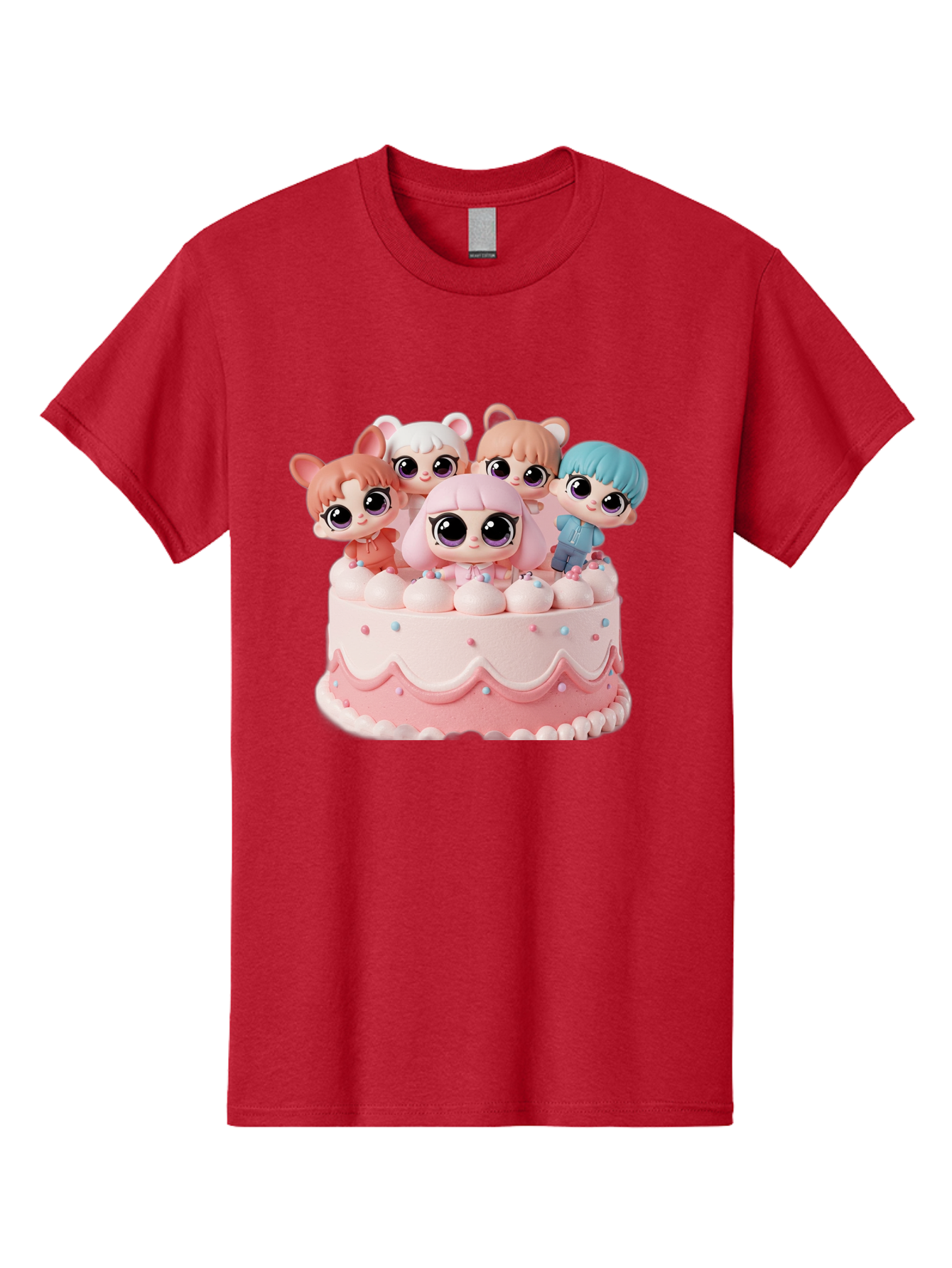 Lps-On-Cake Men'S Graphic Tee, 100% Cotton, Comfortable Casual Summer Wear, Machine Washable, Cute Dolls On Cake, Pastel Colors, Sweet Treats, Adorable Toys, Kawaii Culture, Doll Collectors, Birthday Celebrations, Pastel Pink And White, Bac124