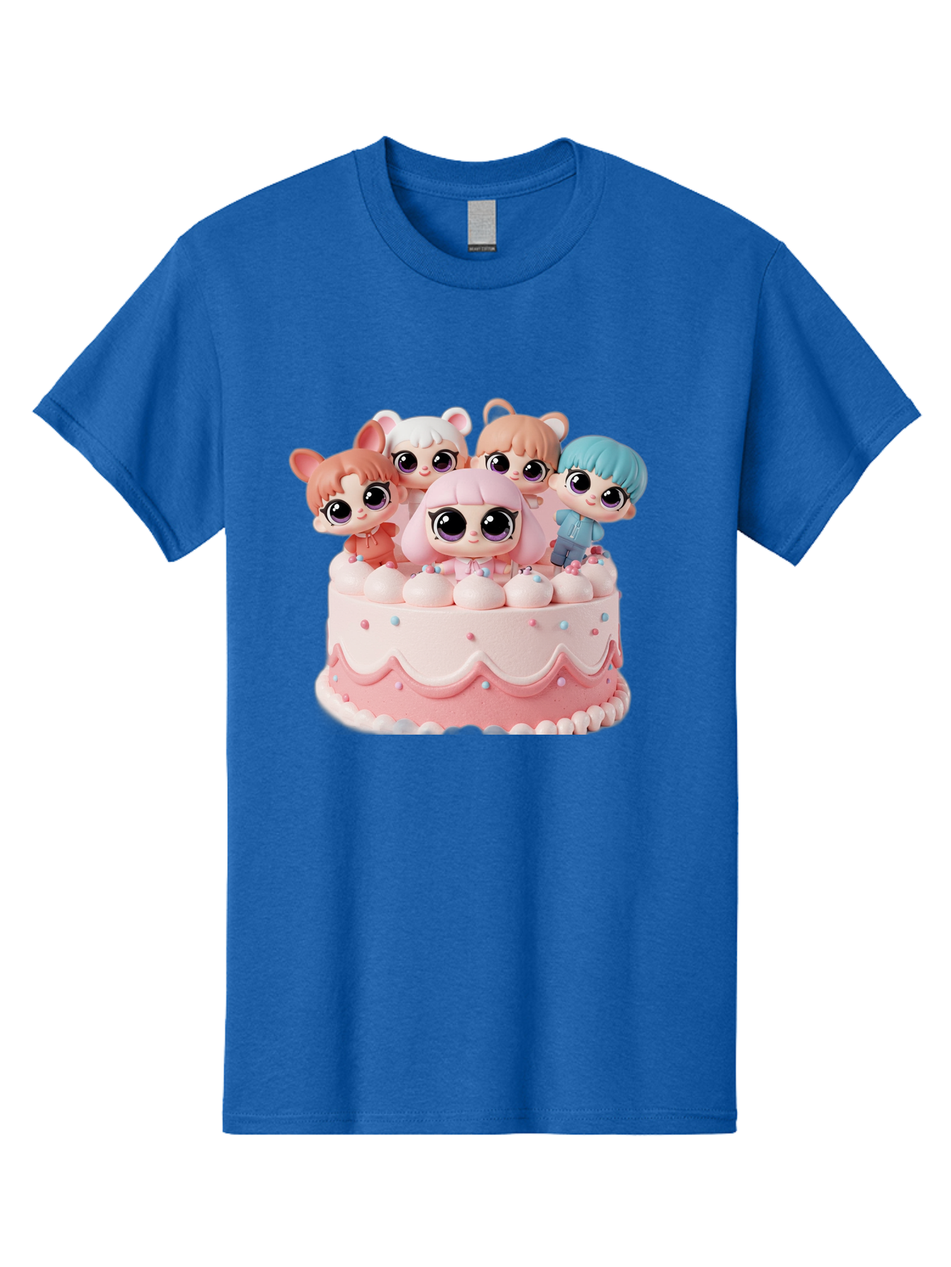 Lps-On-Cake Men'S Graphic Tee, 100% Cotton, Comfortable Casual Summer Wear, Machine Washable, Cute Dolls On Cake, Pastel Colors, Sweet Treats, Adorable Toys, Kawaii Culture, Doll Collectors, Birthday Celebrations, Pastel Pink And White, Bac124
