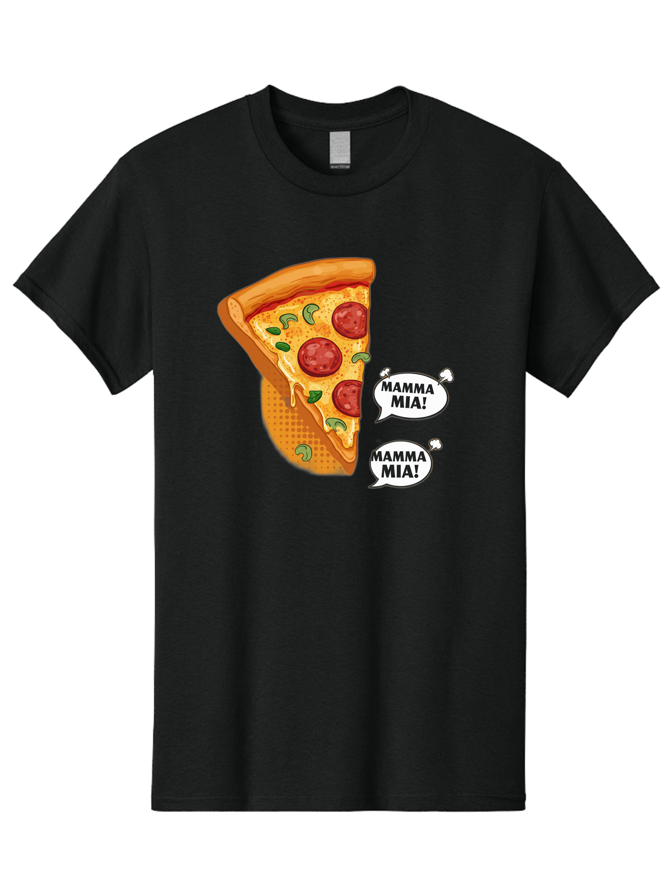 Mamma-Mia-Pizza Men'S Graphic Tee, 100% Cotton, Comfortable Casual Summer Wear, Machine Washable, Pepperoni Pizza Slice, Melted Cheese, Green Basil, Italian Food, Delicious Meal, Mamma Mia, Cartoon Style, Appetizing Dish, Cheesy Goodness, Bac125