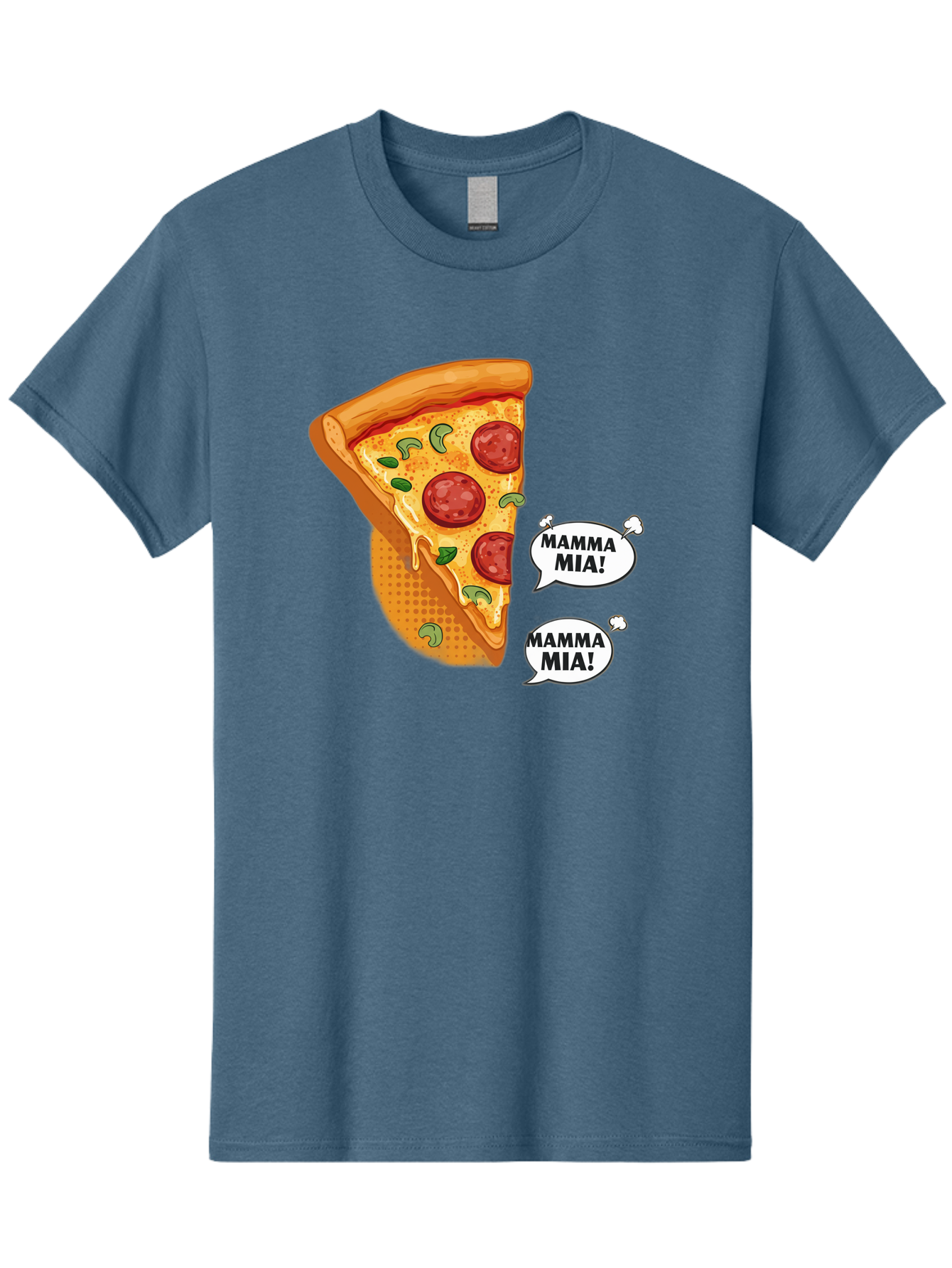 Mamma-Mia-Pizza Men'S Graphic Tee, 100% Cotton, Comfortable Casual Summer Wear, Machine Washable, Pepperoni Pizza Slice, Melted Cheese, Green Basil, Italian Food, Delicious Meal, Mamma Mia, Cartoon Style, Appetizing Dish, Cheesy Goodness, Bac125