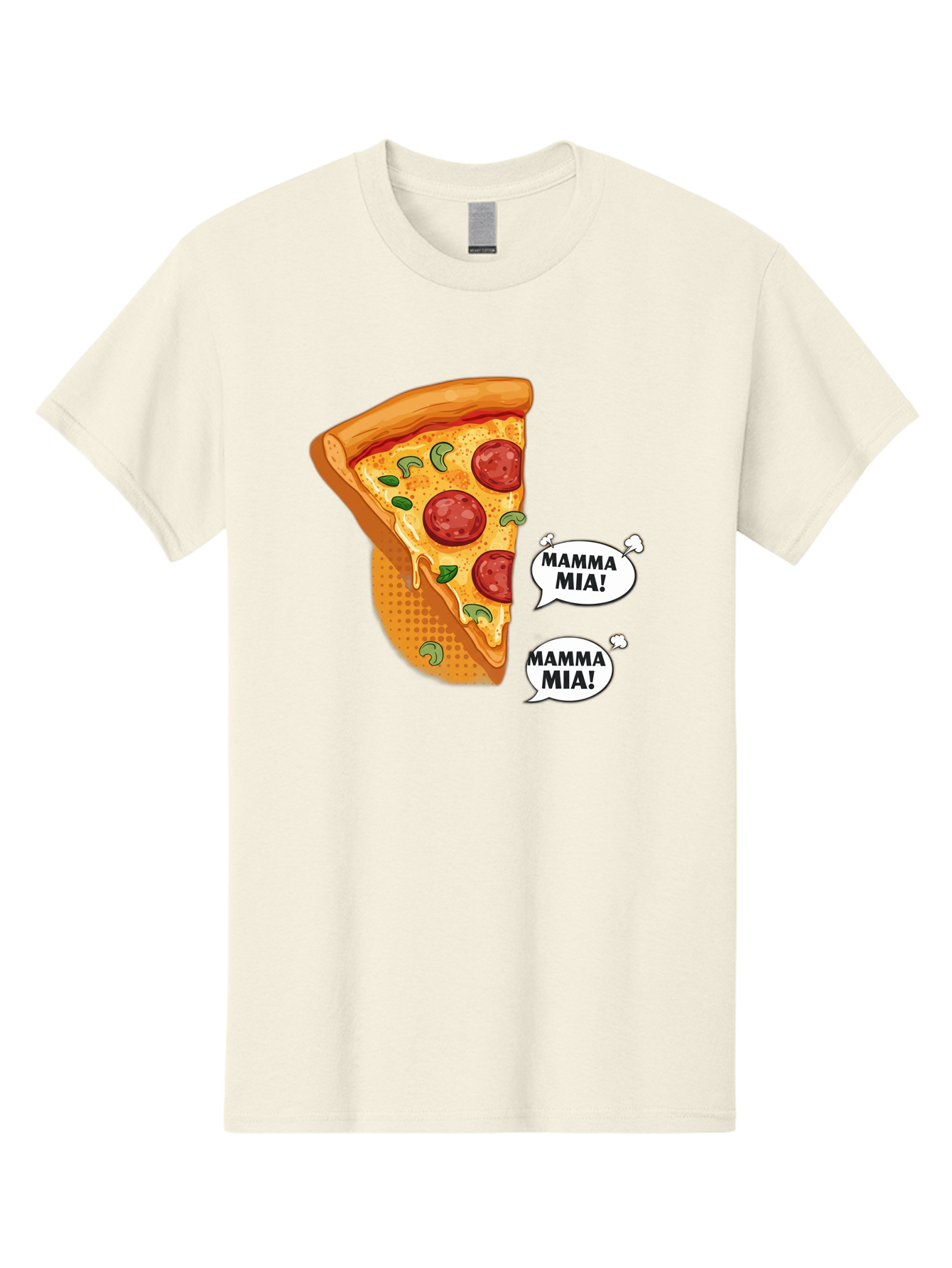Mamma-Mia-Pizza Men'S Graphic Tee, 100% Cotton, Comfortable Casual Summer Wear, Machine Washable, Pepperoni Pizza Slice, Melted Cheese, Green Basil, Italian Food, Delicious Meal, Mamma Mia, Cartoon Style, Appetizing Dish, Cheesy Goodness, Bac125