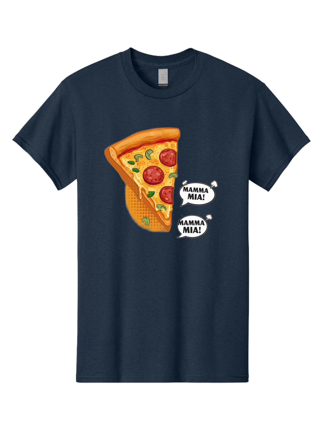 Mamma-Mia-Pizza Men'S Graphic Tee, 100% Cotton, Comfortable Casual Summer Wear, Machine Washable, Pepperoni Pizza Slice, Melted Cheese, Green Basil, Italian Food, Delicious Meal, Mamma Mia, Cartoon Style, Appetizing Dish, Cheesy Goodness, Bac125
