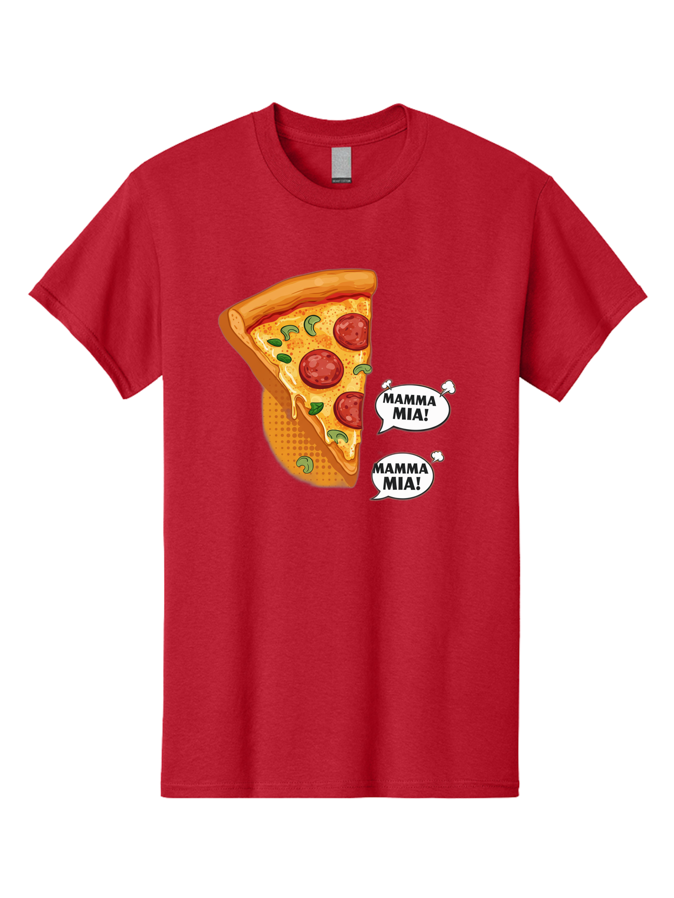 Mamma-Mia-Pizza Men'S Graphic Tee, 100% Cotton, Comfortable Casual Summer Wear, Machine Washable, Pepperoni Pizza Slice, Melted Cheese, Green Basil, Italian Food, Delicious Meal, Mamma Mia, Cartoon Style, Appetizing Dish, Cheesy Goodness, Bac125