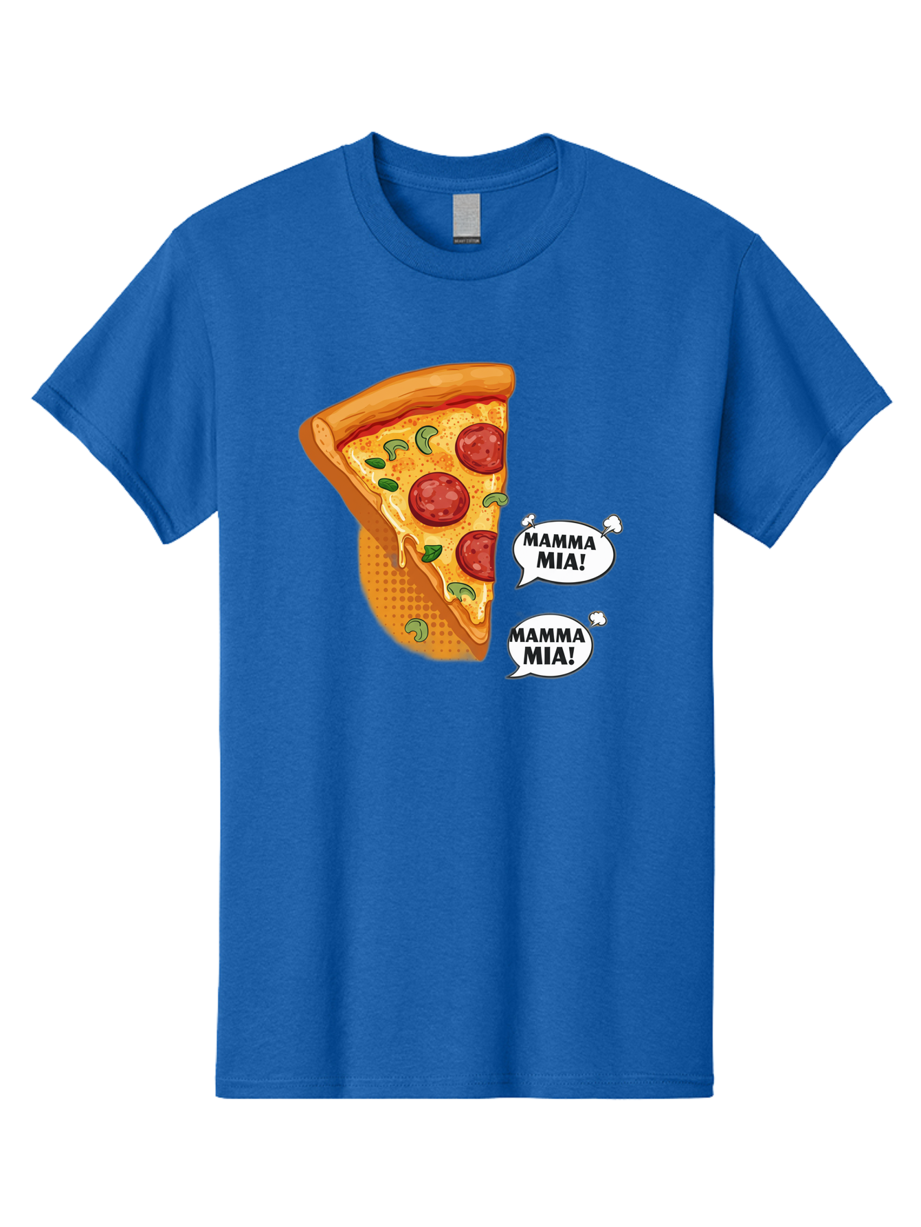 Mamma-Mia-Pizza Men'S Graphic Tee, 100% Cotton, Comfortable Casual Summer Wear, Machine Washable, Pepperoni Pizza Slice, Melted Cheese, Green Basil, Italian Food, Delicious Meal, Mamma Mia, Cartoon Style, Appetizing Dish, Cheesy Goodness, Bac125