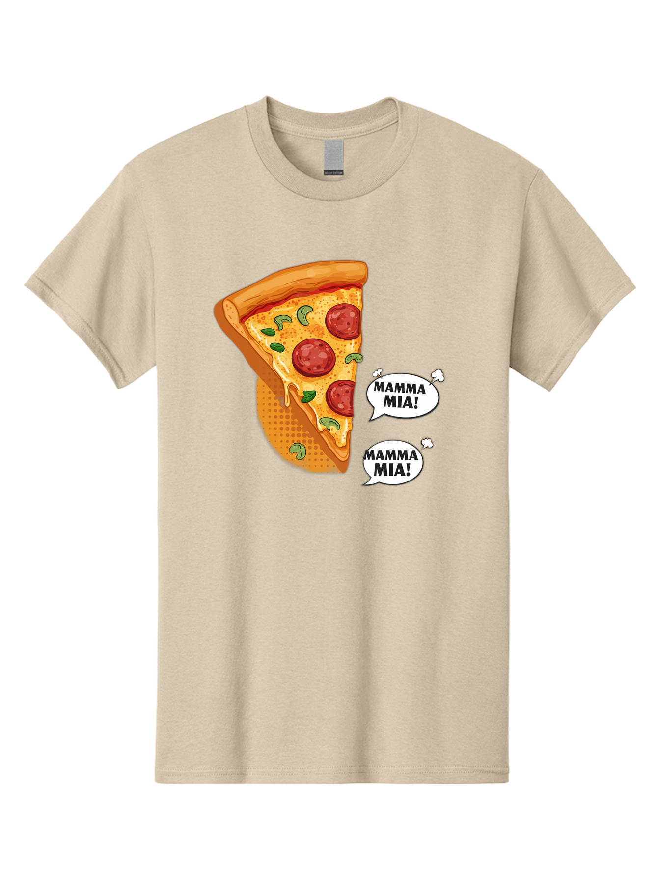 Mamma-Mia-Pizza Men'S Graphic Tee, 100% Cotton, Comfortable Casual Summer Wear, Machine Washable, Pepperoni Pizza Slice, Melted Cheese, Green Basil, Italian Food, Delicious Meal, Mamma Mia, Cartoon Style, Appetizing Dish, Cheesy Goodness, Bac125