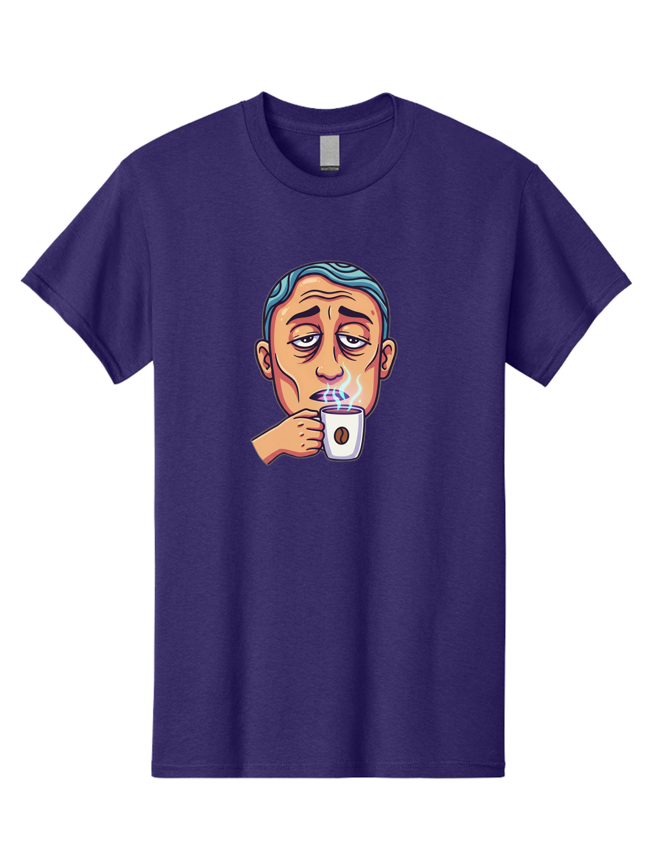 Man-Drinking-Coffee-1 Men'S Graphic Tee, 100% Cotton, Comfortable Casual Summer Wear, Machine Washable, Cartoon Man Drinking Coffee, Steaming Hot Beverage, Morning Pick-Me-Up, Caffeine Fix, Coffee Lover, Humorous Illustration Bac126