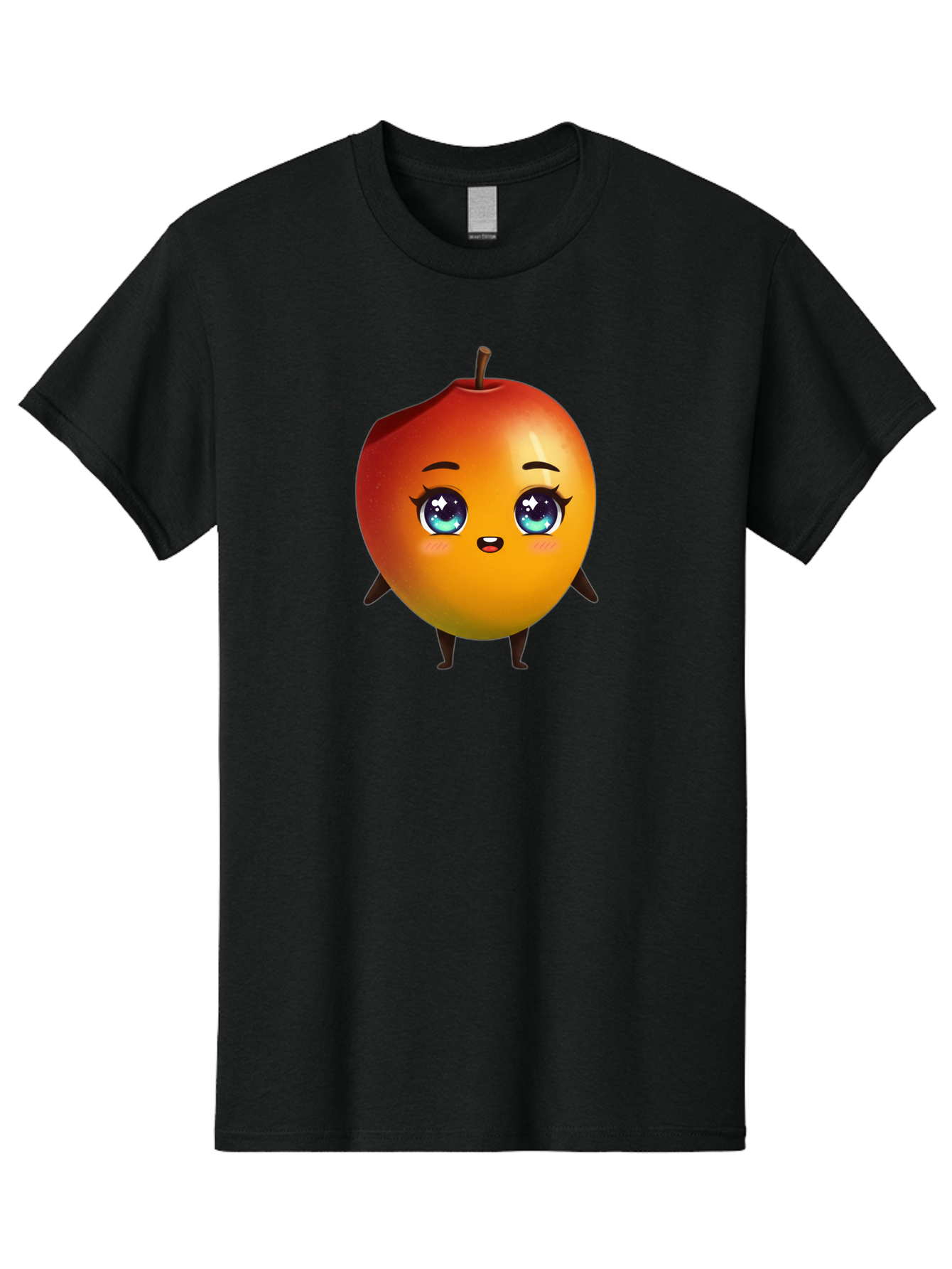 Mango-1 Men'S Graphic Tee, 100% Cotton, Comfortable Casual Summer Wear, Machine Washable, Cartoon Apple, Kawaii Fruit, Adorable Character, Big Eyes, Sweet Expression, Playful Design, Vibrant Colors, Fun Illustration, Kawaii Art Bac128