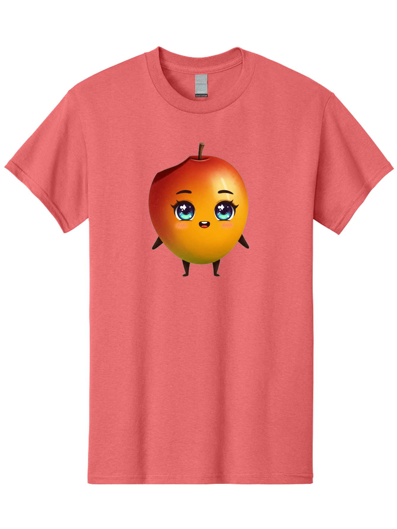 Mango-1 Men'S Graphic Tee, 100% Cotton, Comfortable Casual Summer Wear, Machine Washable, Cartoon Apple, Kawaii Fruit, Adorable Character, Big Eyes, Sweet Expression, Playful Design, Vibrant Colors, Fun Illustration, Kawaii Art Bac128