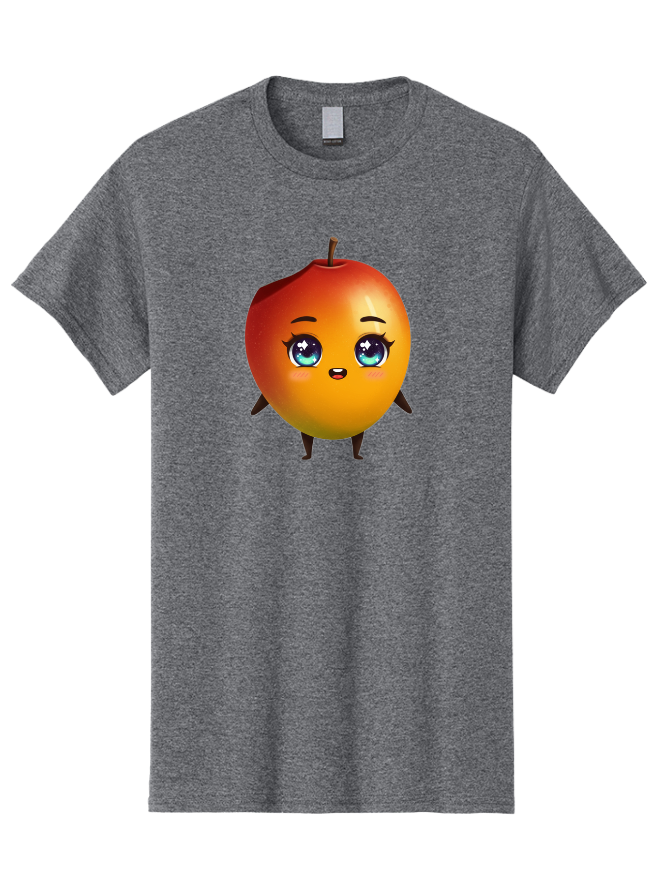 Mango-1 Men'S Graphic Tee, 100% Cotton, Comfortable Casual Summer Wear, Machine Washable, Cartoon Apple, Kawaii Fruit, Adorable Character, Big Eyes, Sweet Expression, Playful Design, Vibrant Colors, Fun Illustration, Kawaii Art Bac128