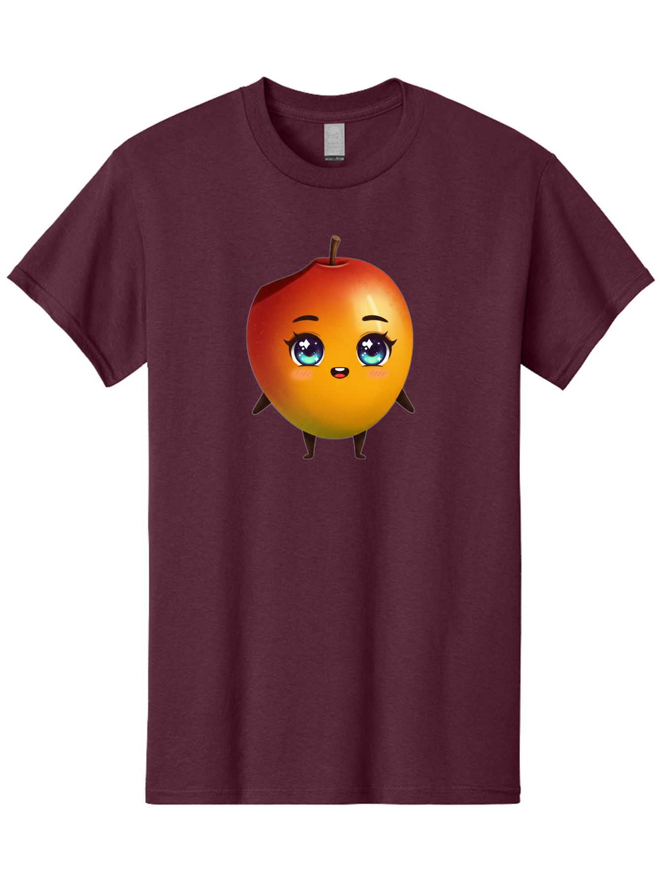 Mango-1 Men'S Graphic Tee, 100% Cotton, Comfortable Casual Summer Wear, Machine Washable, Cartoon Apple, Kawaii Fruit, Adorable Character, Big Eyes, Sweet Expression, Playful Design, Vibrant Colors, Fun Illustration, Kawaii Art Bac128