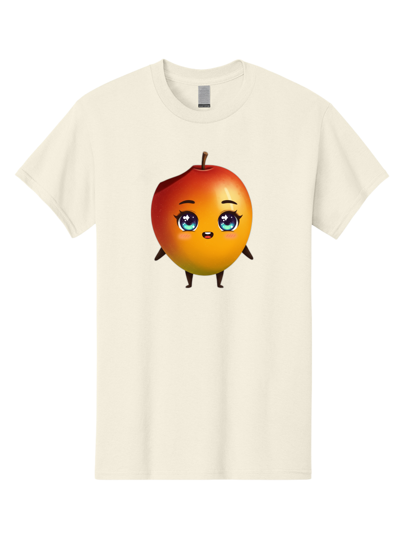 Mango-1 Men'S Graphic Tee, 100% Cotton, Comfortable Casual Summer Wear, Machine Washable, Cartoon Apple, Kawaii Fruit, Adorable Character, Big Eyes, Sweet Expression, Playful Design, Vibrant Colors, Fun Illustration, Kawaii Art Bac128