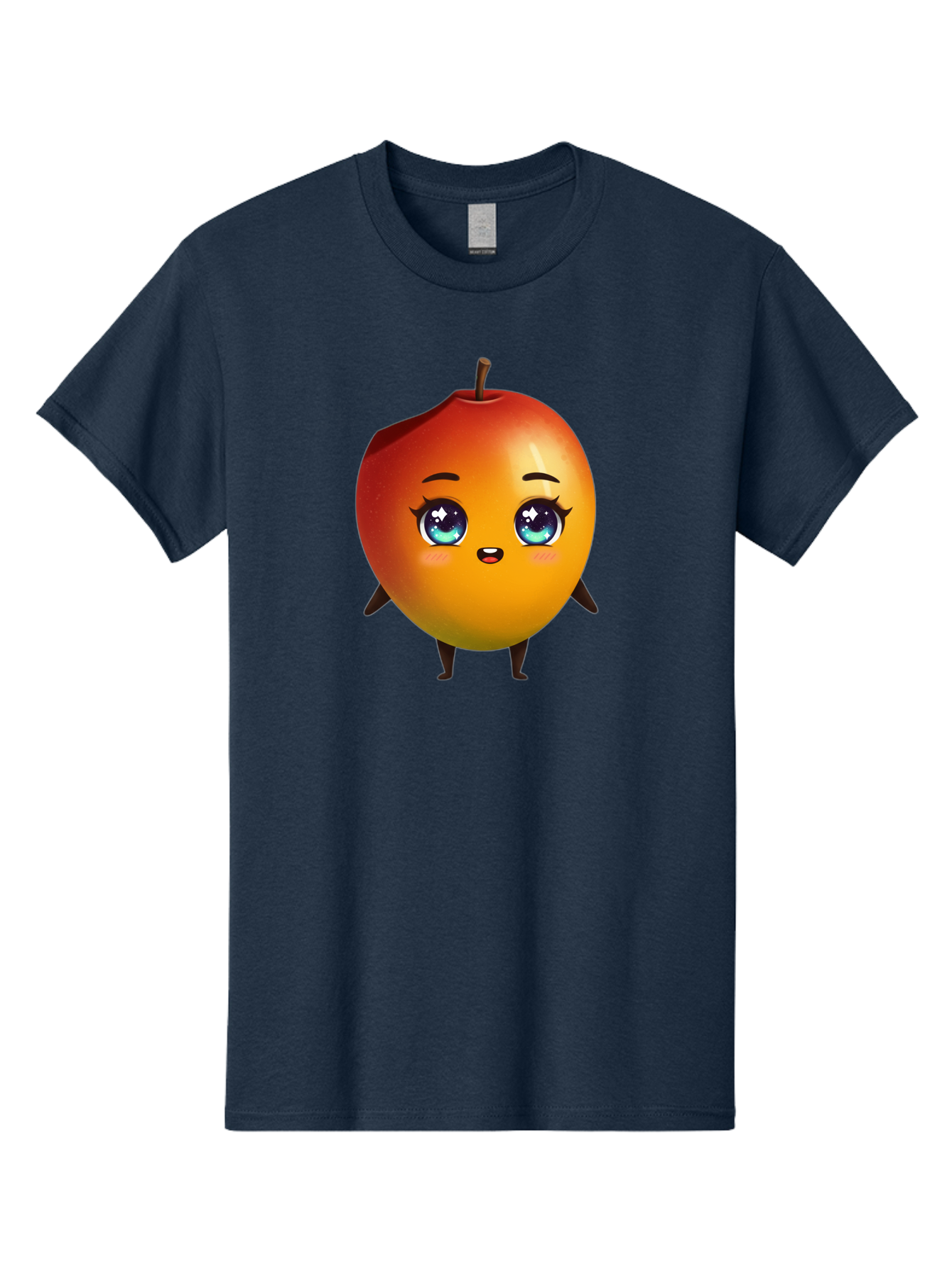 Mango-1 Men'S Graphic Tee, 100% Cotton, Comfortable Casual Summer Wear, Machine Washable, Cartoon Apple, Kawaii Fruit, Adorable Character, Big Eyes, Sweet Expression, Playful Design, Vibrant Colors, Fun Illustration, Kawaii Art Bac128