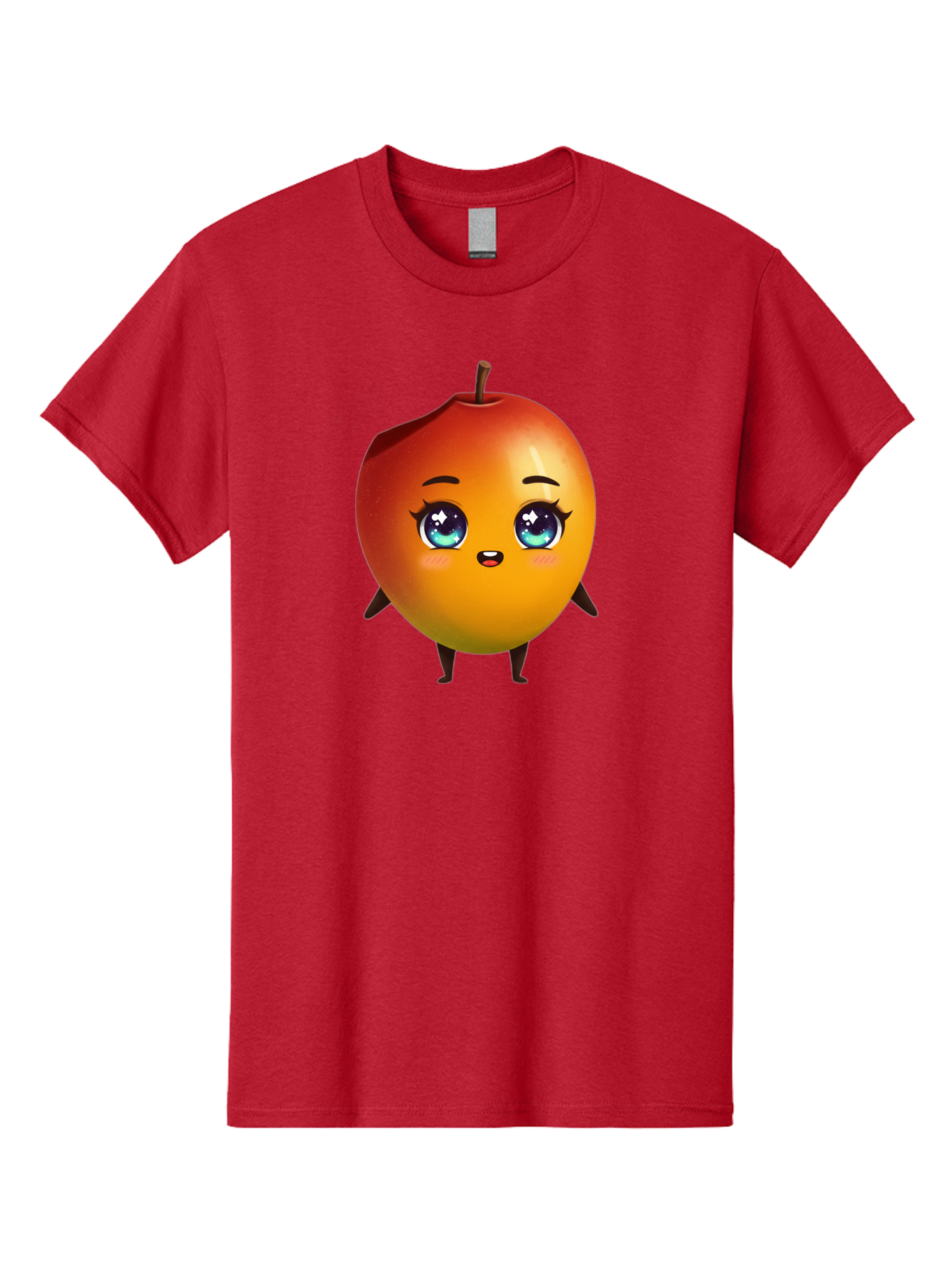 Mango-1 Men'S Graphic Tee, 100% Cotton, Comfortable Casual Summer Wear, Machine Washable, Cartoon Apple, Kawaii Fruit, Adorable Character, Big Eyes, Sweet Expression, Playful Design, Vibrant Colors, Fun Illustration, Kawaii Art Bac128