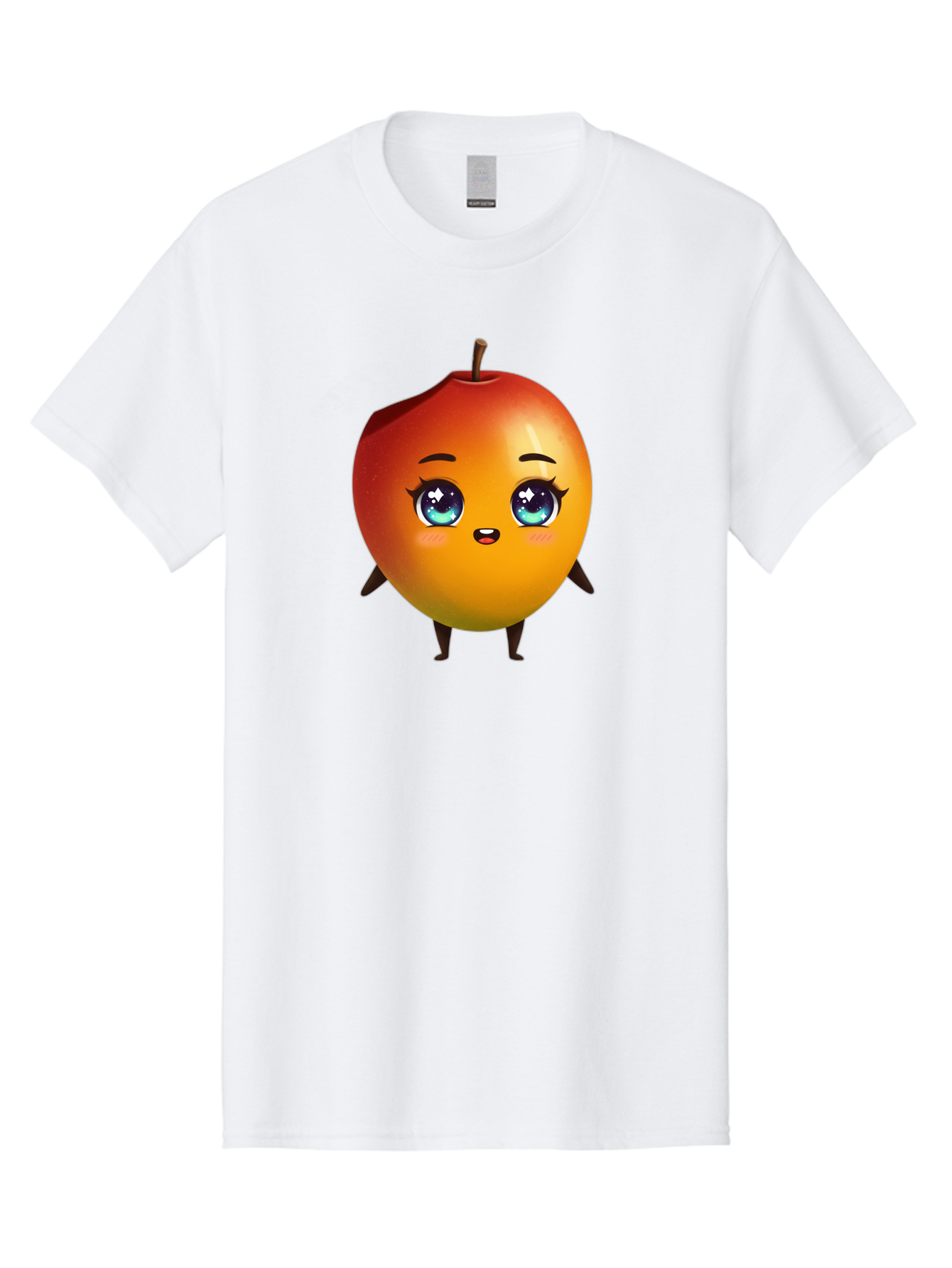 Mango-1 Men'S Graphic Tee, 100% Cotton, Comfortable Casual Summer Wear, Machine Washable, Cartoon Apple, Kawaii Fruit, Adorable Character, Big Eyes, Sweet Expression, Playful Design, Vibrant Colors, Fun Illustration, Kawaii Art Bac128