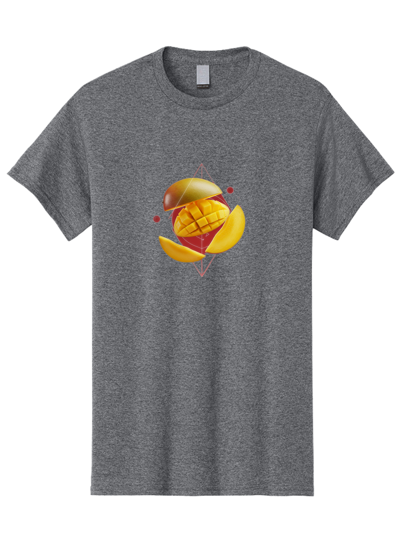 Mango-2 Men'S Graphic Tee, 100% Cotton, Comfortable Casual Summer Wear, Machine Washable, Mango Fruit, Sliced Mango, Yellow Fruit, Tropical Flavors, Juicy Texture, Fruit Arrangement, Geometric Shapes, Fresh Produce, Healthy Snack Bac129