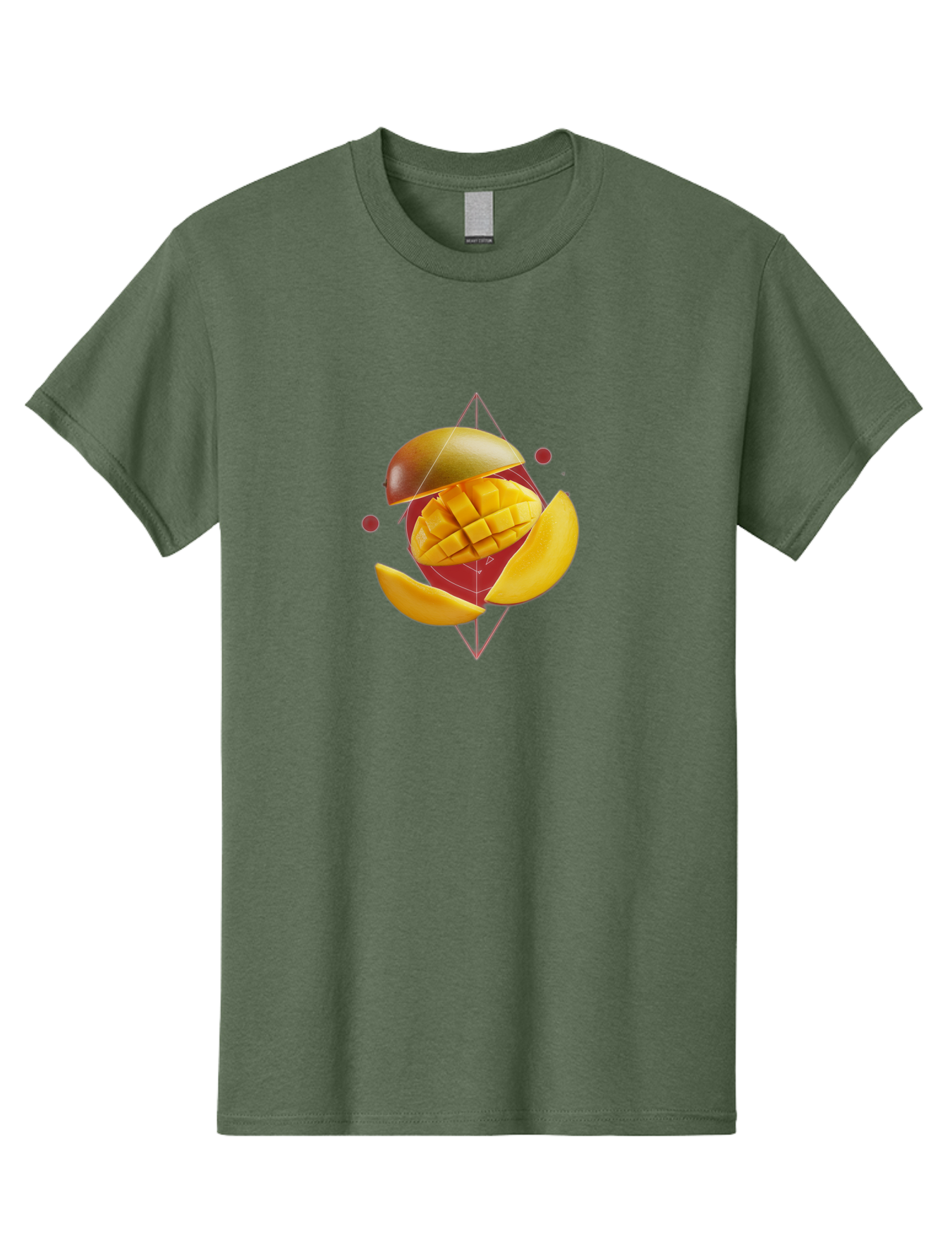 Mango-2 Men'S Graphic Tee, 100% Cotton, Comfortable Casual Summer Wear, Machine Washable, Mango Fruit, Sliced Mango, Yellow Fruit, Tropical Flavors, Juicy Texture, Fruit Arrangement, Geometric Shapes, Fresh Produce, Healthy Snack Bac129
