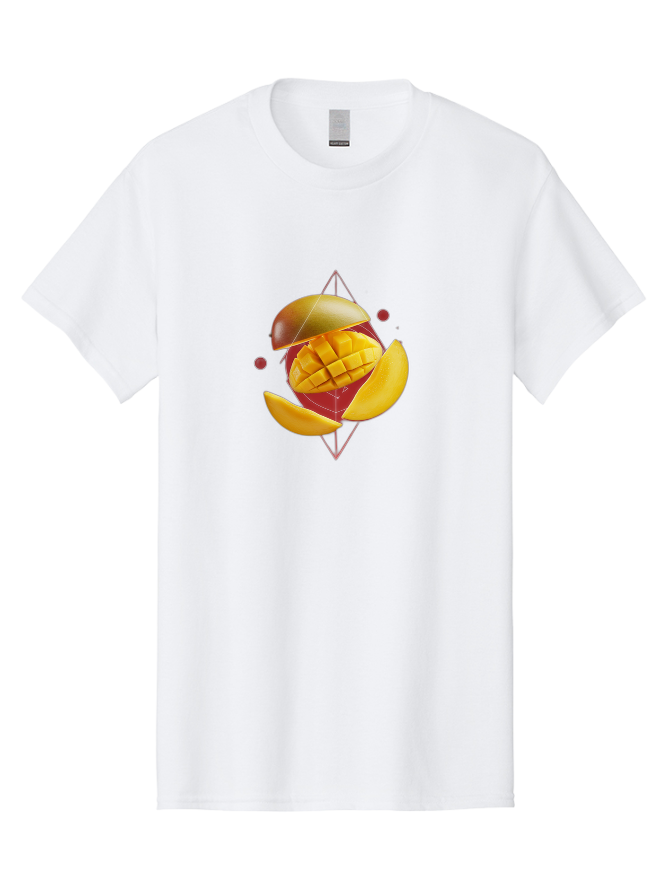 Mango-2 Men'S Graphic Tee, 100% Cotton, Comfortable Casual Summer Wear, Machine Washable, Mango Fruit, Sliced Mango, Yellow Fruit, Tropical Flavors, Juicy Texture, Fruit Arrangement, Geometric Shapes, Fresh Produce, Healthy Snack Bac129