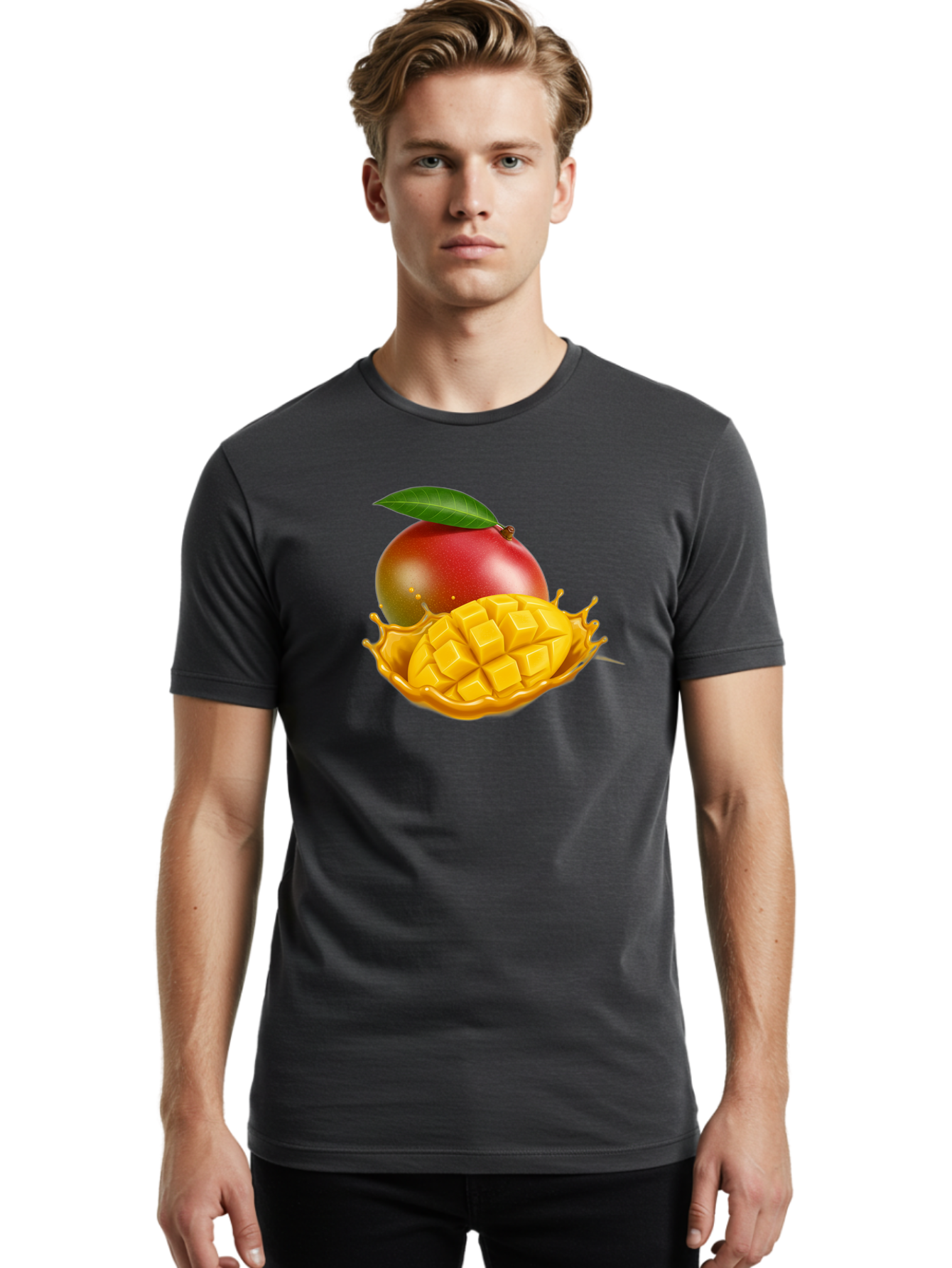 Mango-5 Men'S Graphic Tee, 100% Cotton, Comfortable Casual Summer Wear, Machine Washable, Juicy Mango, Mango Chunks, Fresh Fruit, Yellow Mango, Ripe Mango, Mango Juice, Tropical Flavors, Sweet And Tangy Bac132