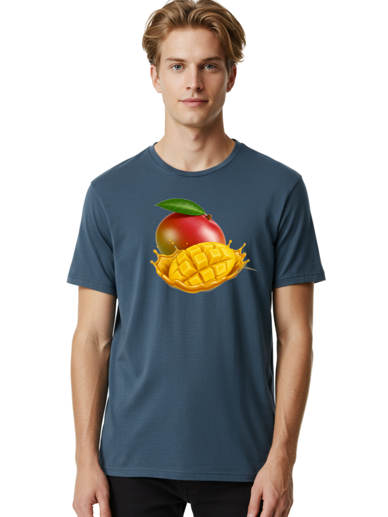 Mango-5 Men'S Graphic Tee, 100% Cotton, Comfortable Casual Summer Wear, Machine Washable, Juicy Mango, Mango Chunks, Fresh Fruit, Yellow Mango, Ripe Mango, Mango Juice, Tropical Flavors, Sweet And Tangy Bac132