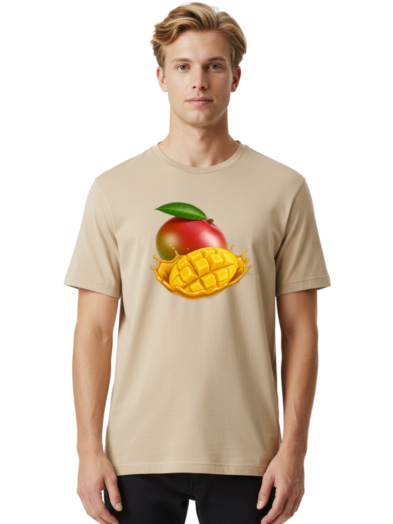 Mango-5 Men'S Graphic Tee, 100% Cotton, Comfortable Casual Summer Wear, Machine Washable, Juicy Mango, Mango Chunks, Fresh Fruit, Yellow Mango, Ripe Mango, Mango Juice, Tropical Flavors, Sweet And Tangy Bac132