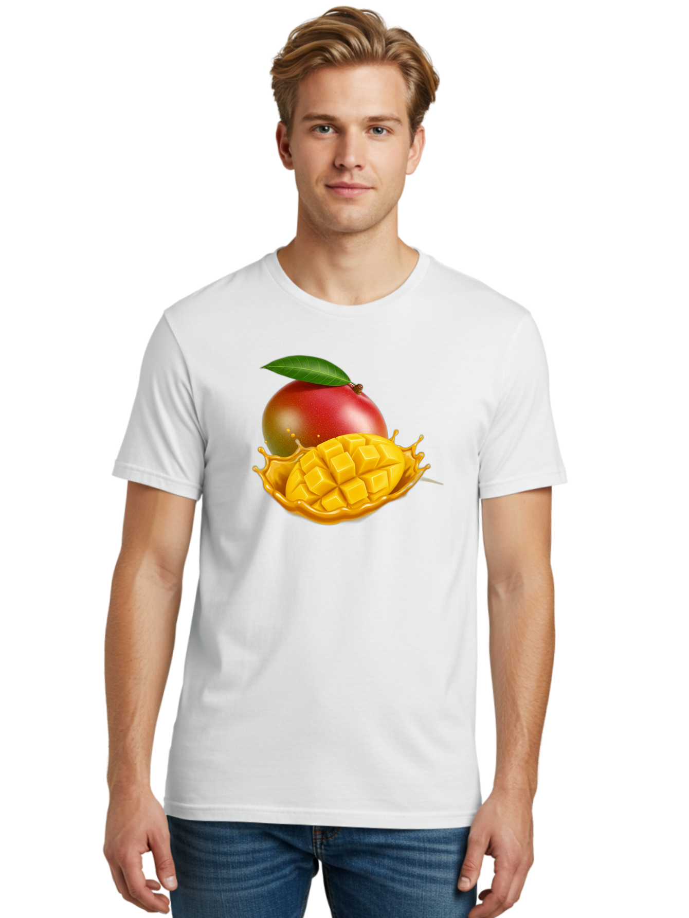 Mango-5 Men'S Graphic Tee, 100% Cotton, Comfortable Casual Summer Wear, Machine Washable, Juicy Mango, Mango Chunks, Fresh Fruit, Yellow Mango, Ripe Mango, Mango Juice, Tropical Flavors, Sweet And Tangy Bac132