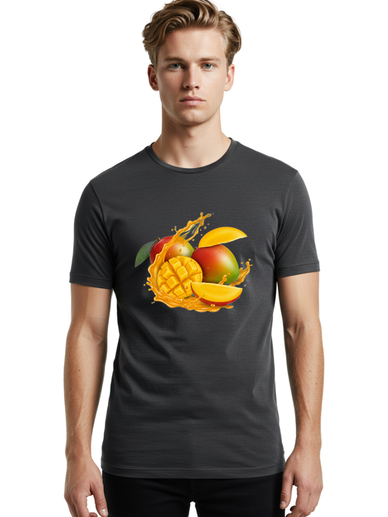 Mango-6 Men'S Graphic Tee, 100% Cotton, Comfortable Casual Summer Wear, Machine Washable, Juicy Mango, Mango Slices, Mango Chunks, Fresh Fruit, Tropical Fruit, Vibrant Colors, Splashing Juice, Mango Juice Bac133