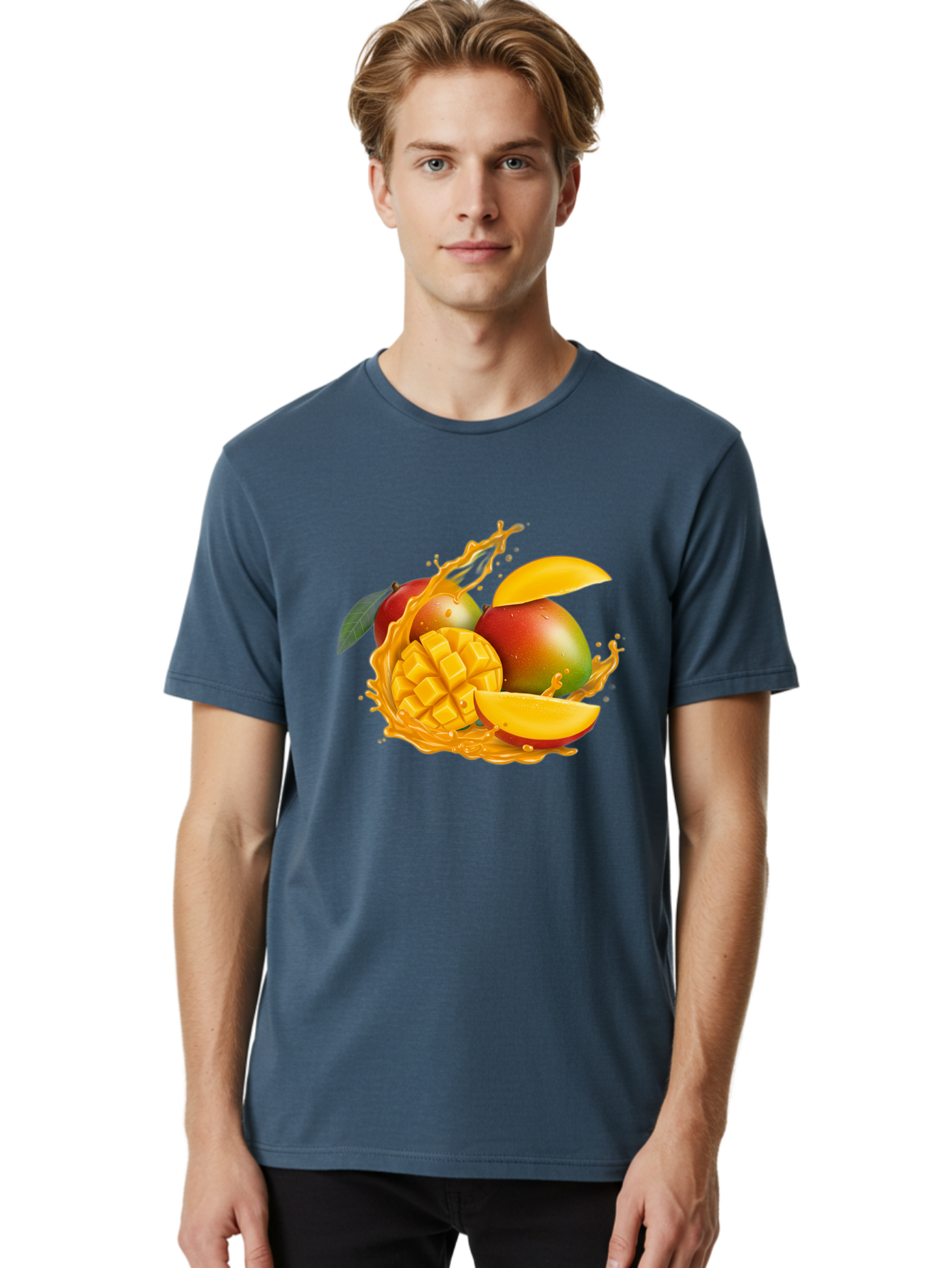 Mango-6 Men'S Graphic Tee, 100% Cotton, Comfortable Casual Summer Wear, Machine Washable, Juicy Mango, Mango Slices, Mango Chunks, Fresh Fruit, Tropical Fruit, Vibrant Colors, Splashing Juice, Mango Juice Bac133