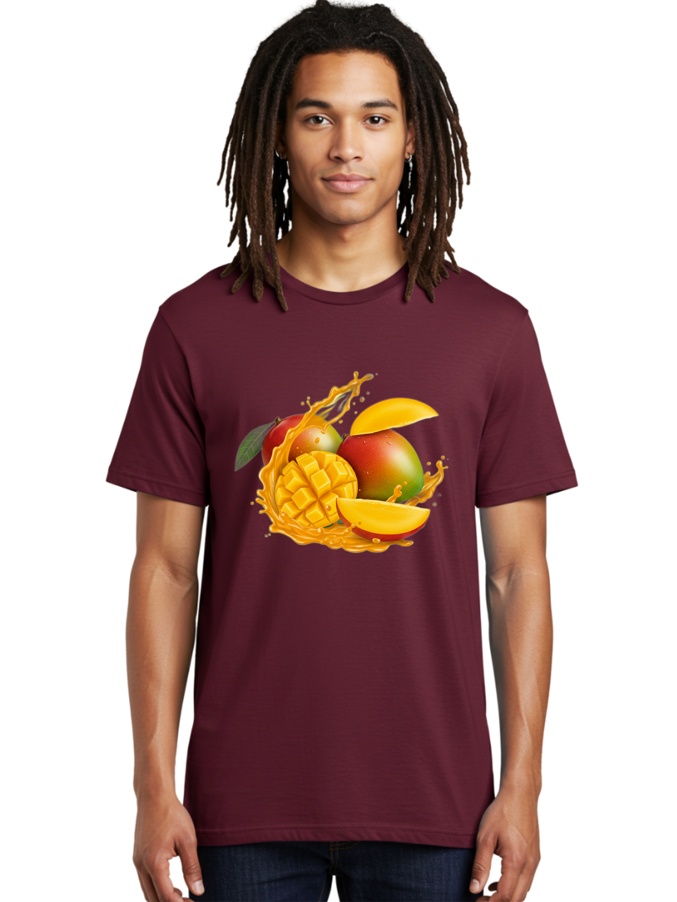 Mango-6 Men'S Graphic Tee, 100% Cotton, Comfortable Casual Summer Wear, Machine Washable, Juicy Mango, Mango Slices, Mango Chunks, Fresh Fruit, Tropical Fruit, Vibrant Colors, Splashing Juice, Mango Juice Bac133