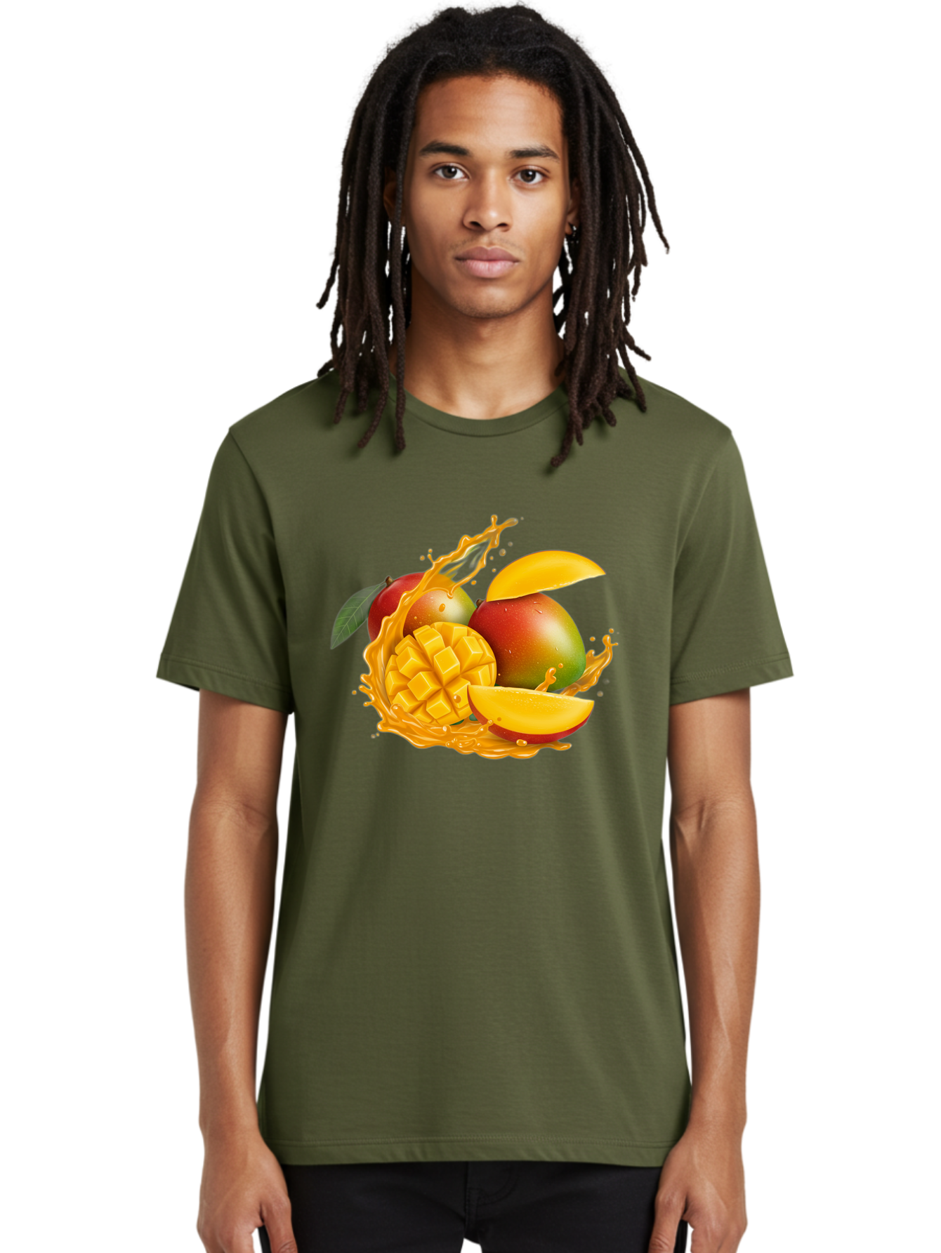 Mango-6 Men'S Graphic Tee, 100% Cotton, Comfortable Casual Summer Wear, Machine Washable, Juicy Mango, Mango Slices, Mango Chunks, Fresh Fruit, Tropical Fruit, Vibrant Colors, Splashing Juice, Mango Juice Bac133