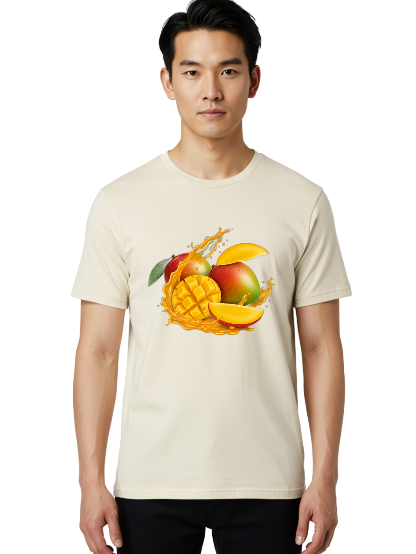 Mango-6 Men'S Graphic Tee, 100% Cotton, Comfortable Casual Summer Wear, Machine Washable, Juicy Mango, Mango Slices, Mango Chunks, Fresh Fruit, Tropical Fruit, Vibrant Colors, Splashing Juice, Mango Juice Bac133