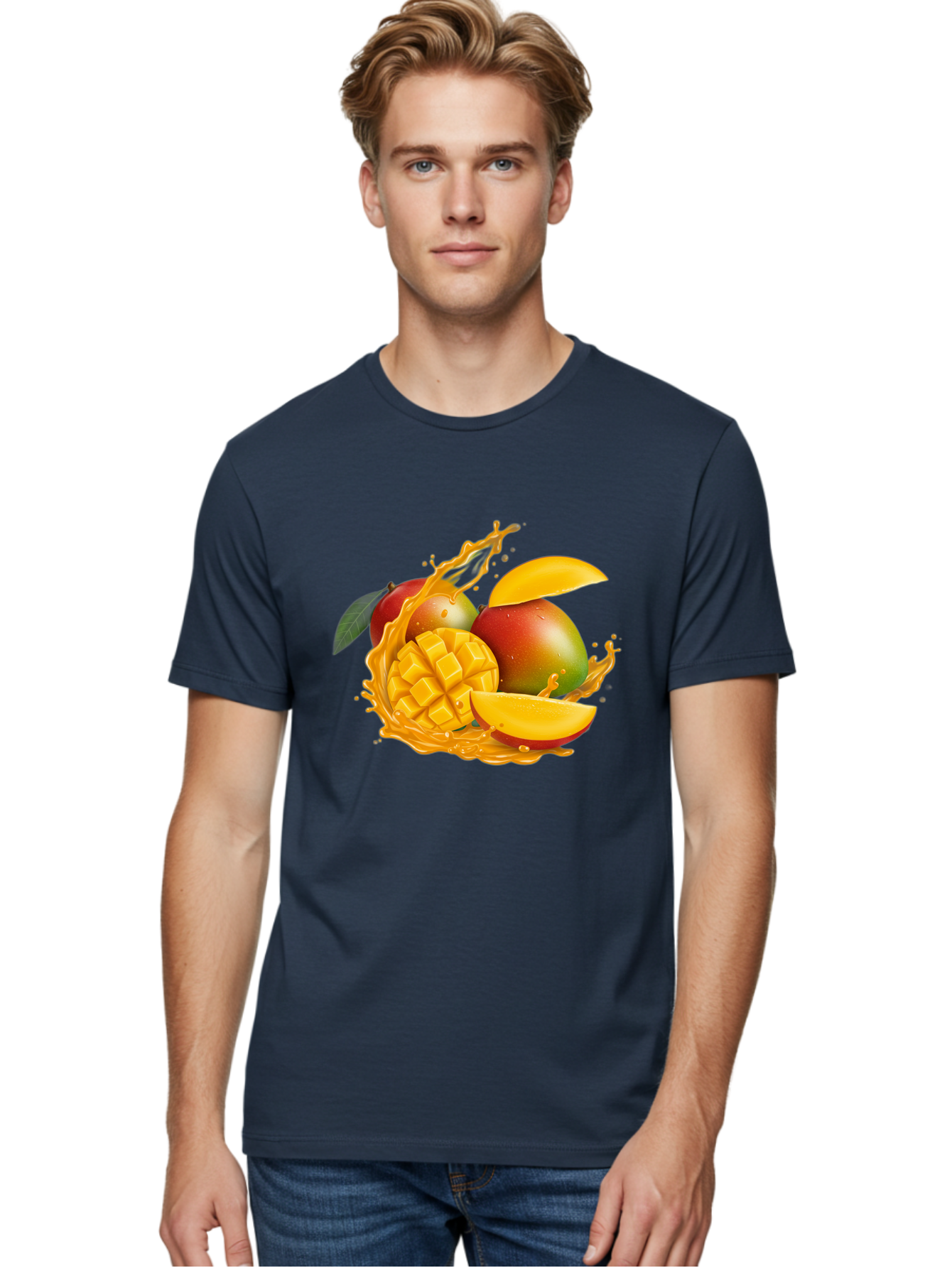 Mango-6 Men'S Graphic Tee, 100% Cotton, Comfortable Casual Summer Wear, Machine Washable, Juicy Mango, Mango Slices, Mango Chunks, Fresh Fruit, Tropical Fruit, Vibrant Colors, Splashing Juice, Mango Juice Bac133