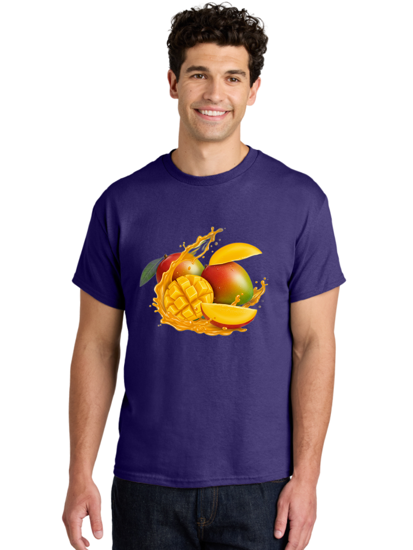 Mango-6 Men'S Graphic Tee, 100% Cotton, Comfortable Casual Summer Wear, Machine Washable, Juicy Mango, Mango Slices, Mango Chunks, Fresh Fruit, Tropical Fruit, Vibrant Colors, Splashing Juice, Mango Juice Bac133