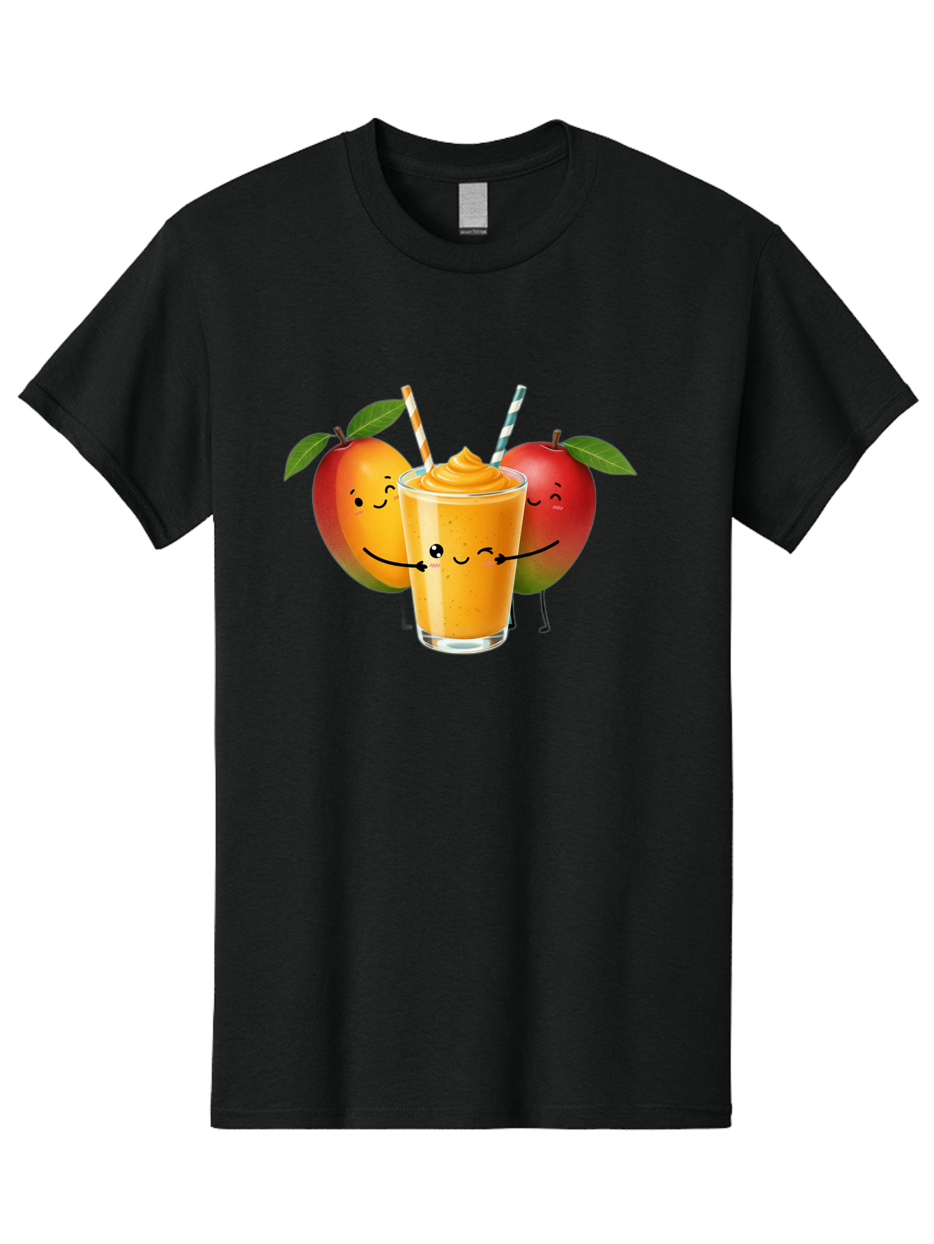 Mango-Apple-Smoothie Men'S Graphic Tee, 100% Cotton, Comfortable Casual Summer Wear, Machine Washable, Mango Smoothie, Apple Characters, Orange Drink, Cartoon Style, Happy Fruits, Smiling Faces, Healthy Beverage, Refreshing Drink, Bac135