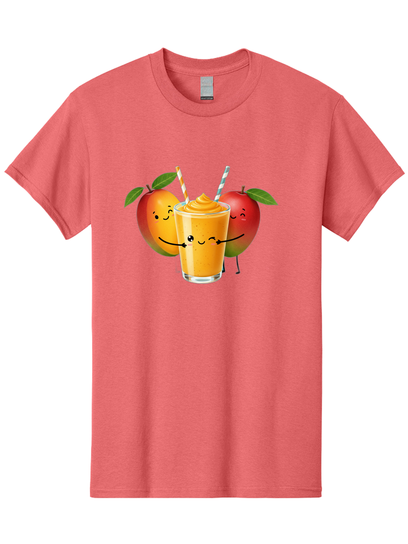 Mango-Apple-Smoothie Men'S Graphic Tee, 100% Cotton, Comfortable Casual Summer Wear, Machine Washable, Mango Smoothie, Apple Characters, Orange Drink, Cartoon Style, Happy Fruits, Smiling Faces, Healthy Beverage, Refreshing Drink, Bac135