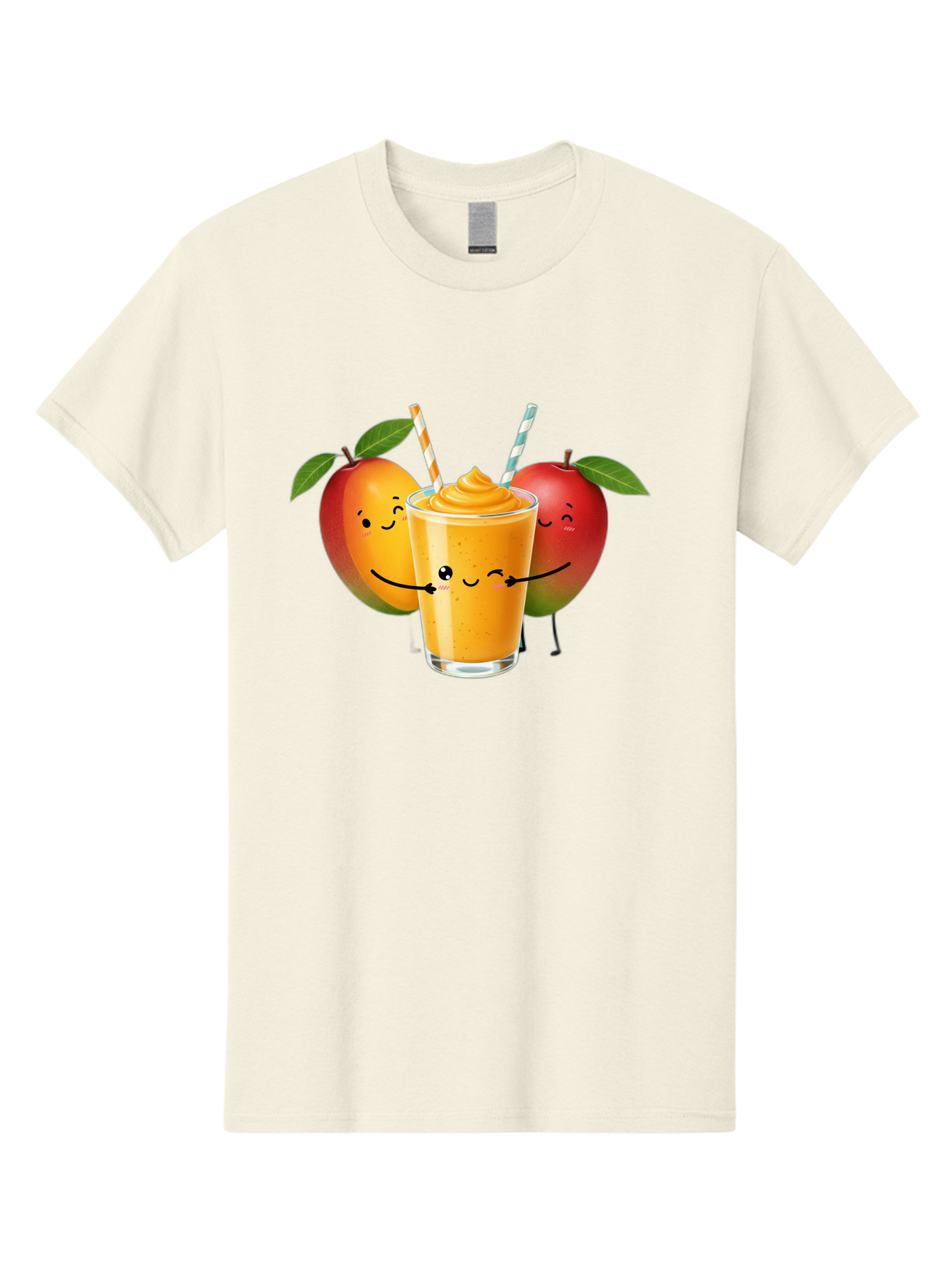 Mango-Apple-Smoothie Men'S Graphic Tee, 100% Cotton, Comfortable Casual Summer Wear, Machine Washable, Mango Smoothie, Apple Characters, Orange Drink, Cartoon Style, Happy Fruits, Smiling Faces, Healthy Beverage, Refreshing Drink, Bac135