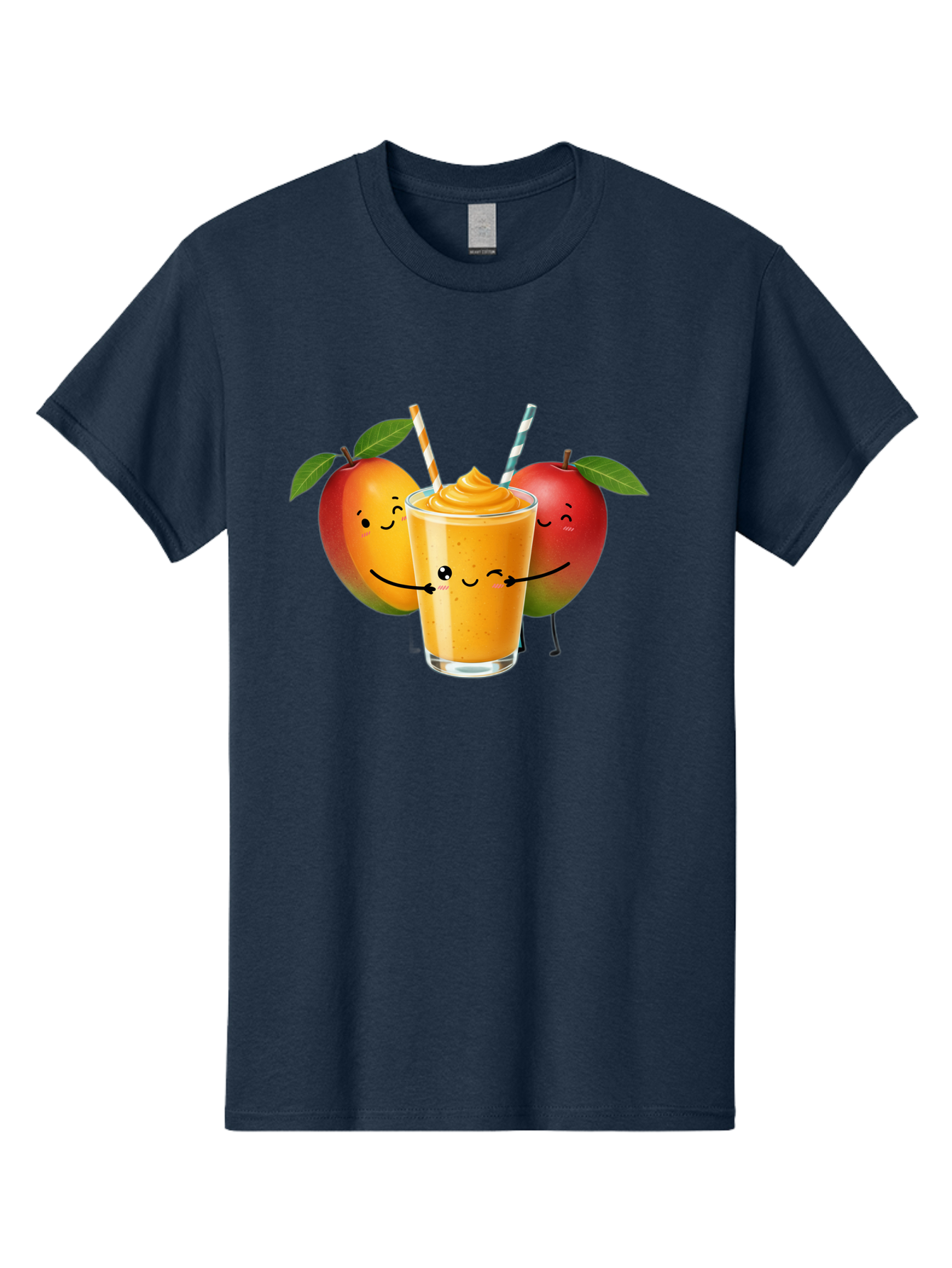Mango-Apple-Smoothie Men'S Graphic Tee, 100% Cotton, Comfortable Casual Summer Wear, Machine Washable, Mango Smoothie, Apple Characters, Orange Drink, Cartoon Style, Happy Fruits, Smiling Faces, Healthy Beverage, Refreshing Drink, Bac135