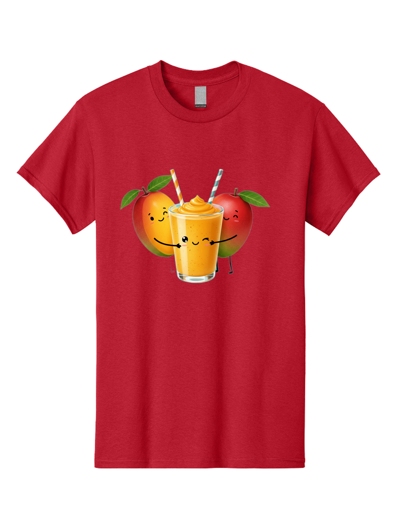 Mango-Apple-Smoothie Men'S Graphic Tee, 100% Cotton, Comfortable Casual Summer Wear, Machine Washable, Mango Smoothie, Apple Characters, Orange Drink, Cartoon Style, Happy Fruits, Smiling Faces, Healthy Beverage, Refreshing Drink, Bac135